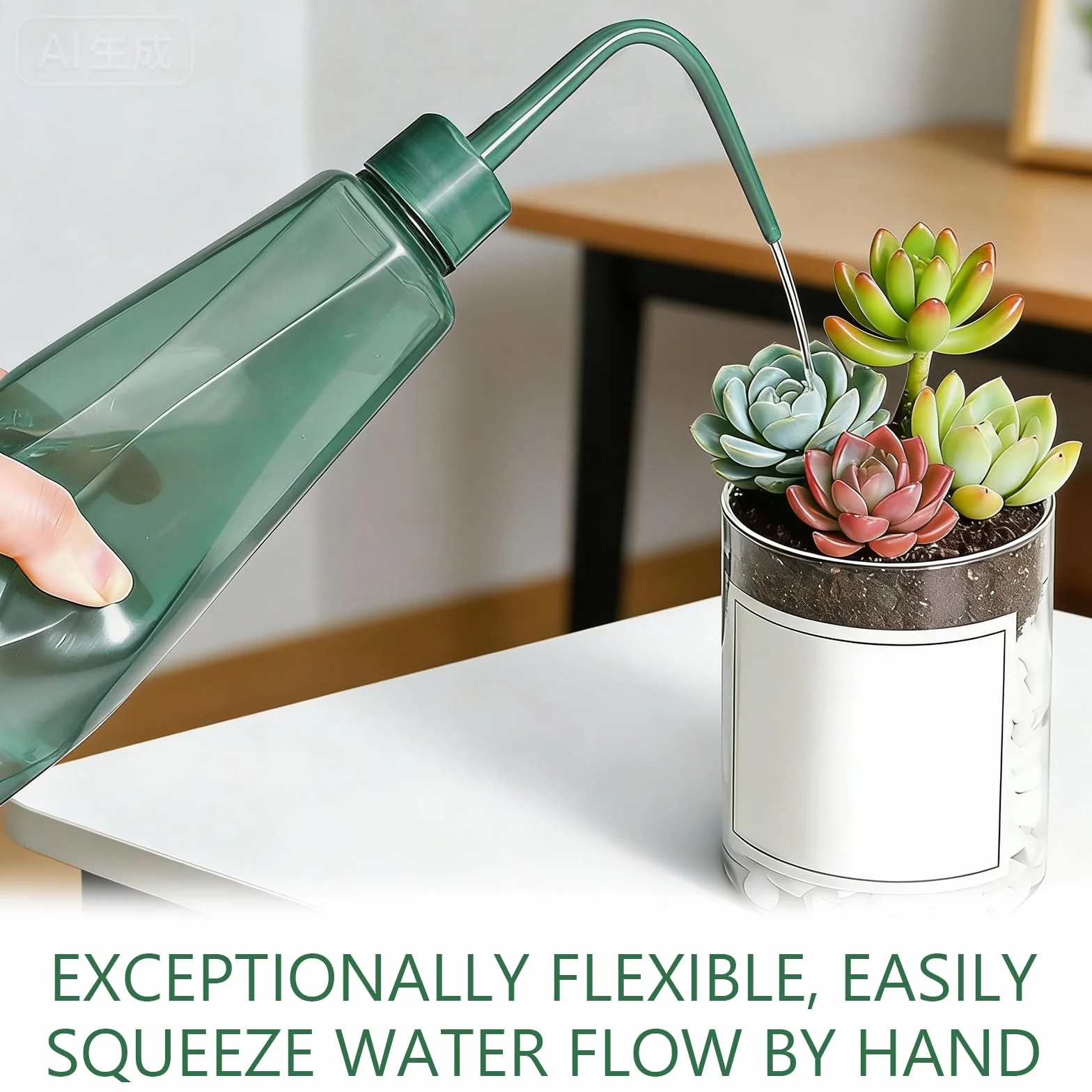 480ml Regadera para Plantas de Interior, Regadera Pequeña con Pico Largo para Bonsáis, Suculentas y Semilleros, Dispositivo de Riego con Bola de Gravedad de 360°, 3 Colores (Verde Gris)
