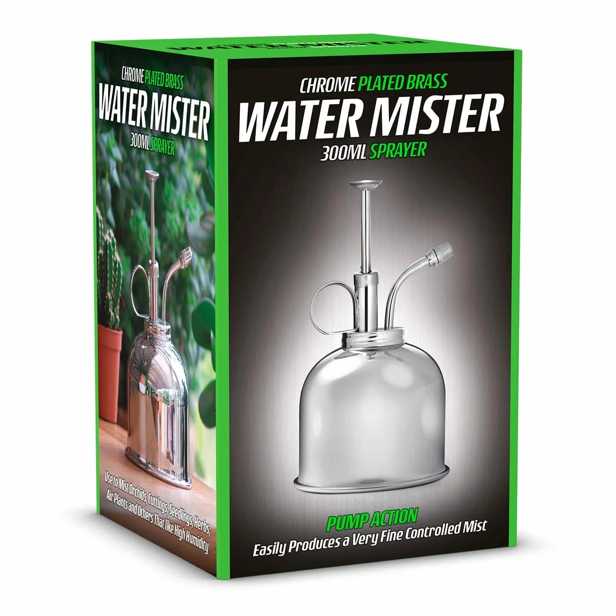 CKB LTD Mister de agua de latón macizo cromado - Botella de rociador para interiores Botella de Spray de riego Regadera con Bomba egadera de Flores para regar Bonsai plantas de aire Orquídeas 300ml
