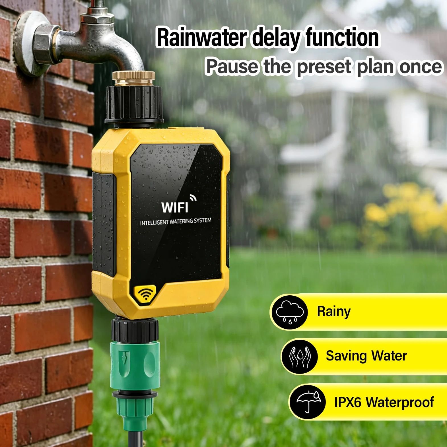 Naroote Temporizador de Riego WiFi Inteligente Temporizador de Riego Controlado por Aplicación 12 a 15,6 L por Minuto Sensor de Lluvia 33,8 a 140 °F Al Aire Libre para Jardín, Césped,