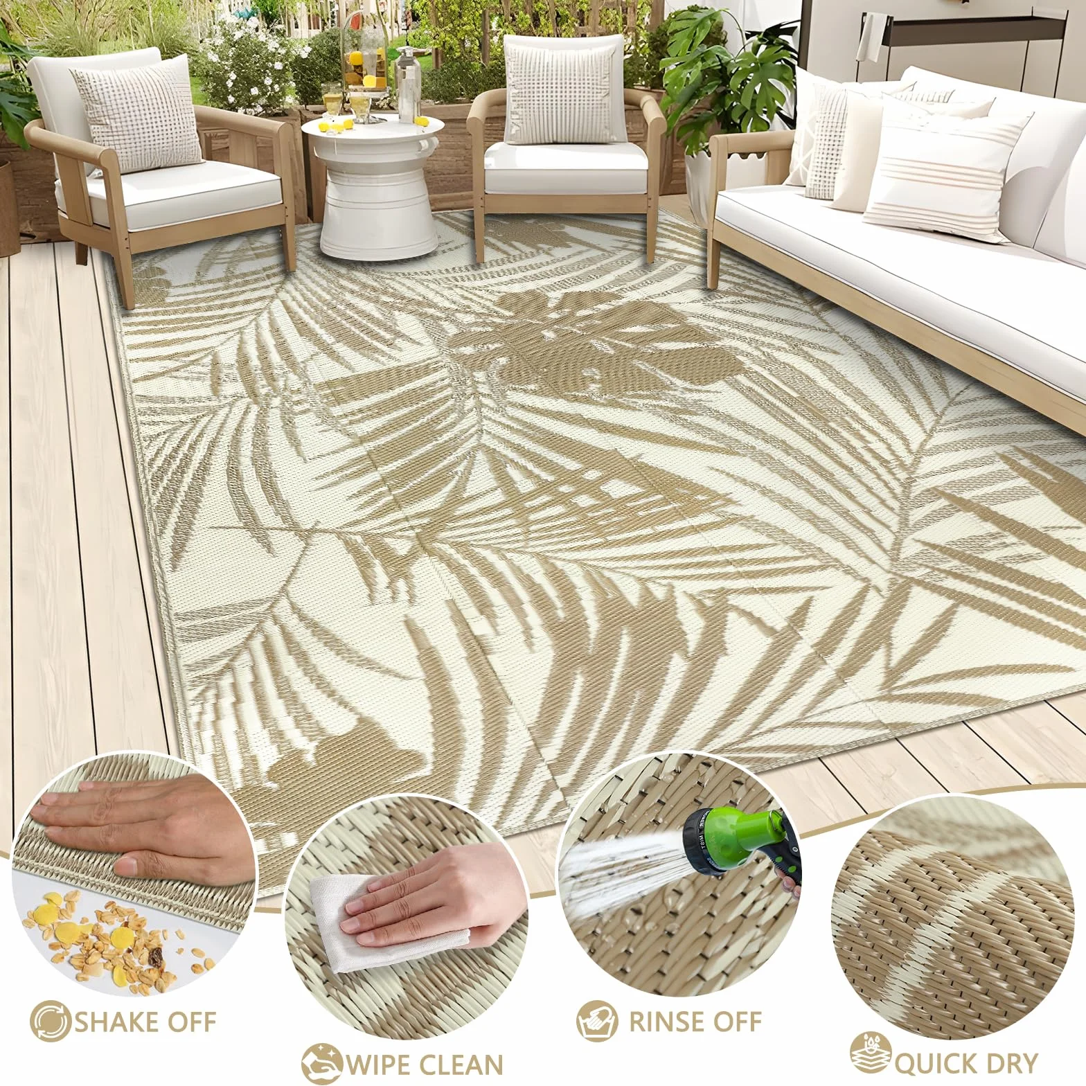 Famibay Alfombras exteriores impermeables, paja de plástico reversible, manta de picnic portátil para jardín, camping, balcón, terraza, patio, porche, playa, barbacoa