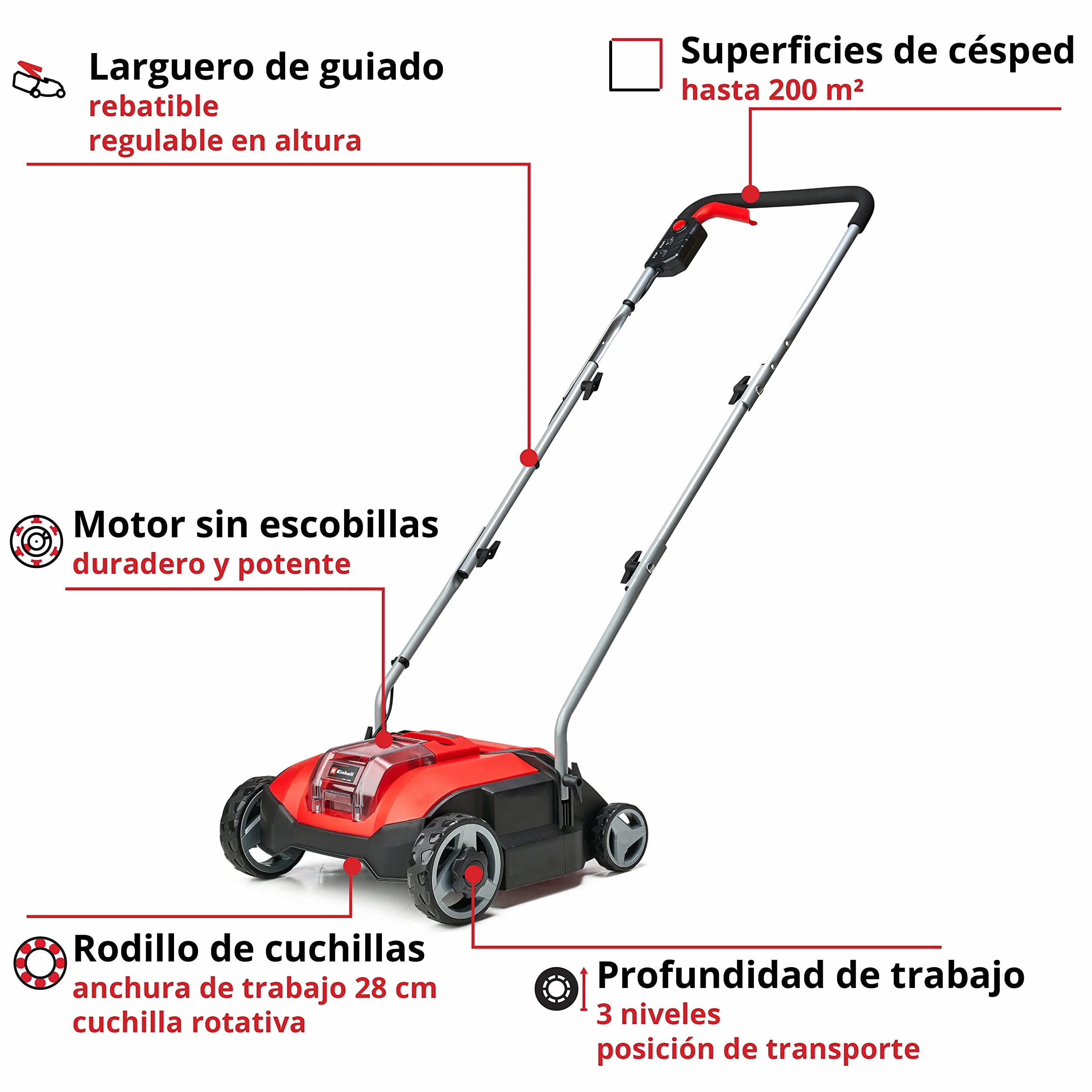 Einhell Escarificador con batería GC-SC 18/28 Li-Solo Power X-Change (Iones de Li, Rodillo de Cuchillas de 28 cm, Ajuste de Profundidad de Trabajo de 3 Niveles, sin batería ni Cargador)