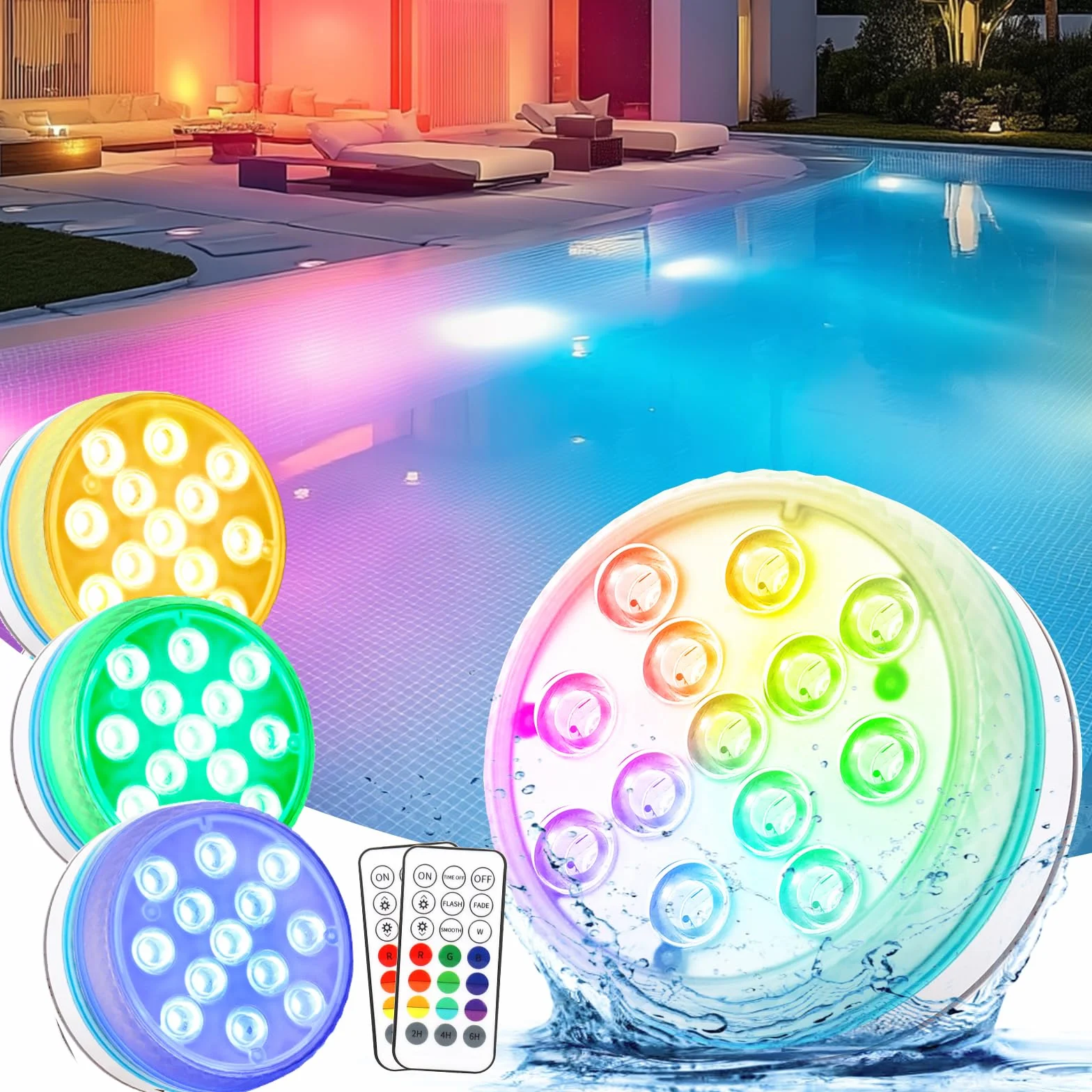 Iluminación subacuática para piscina, magnética, LED, con mando a distancia, IP68, LED, resistente al agua, para piscina, estanque, acuario, iluminación, 4 unidades