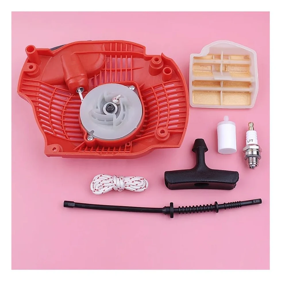 Arranque de Retroceso Compatible con Hus 445 y 450, Filtro de Aire, Mango, Cuerda de Agarre, bujía, Repuesto de Motosierra. Accesorios para cortacésped