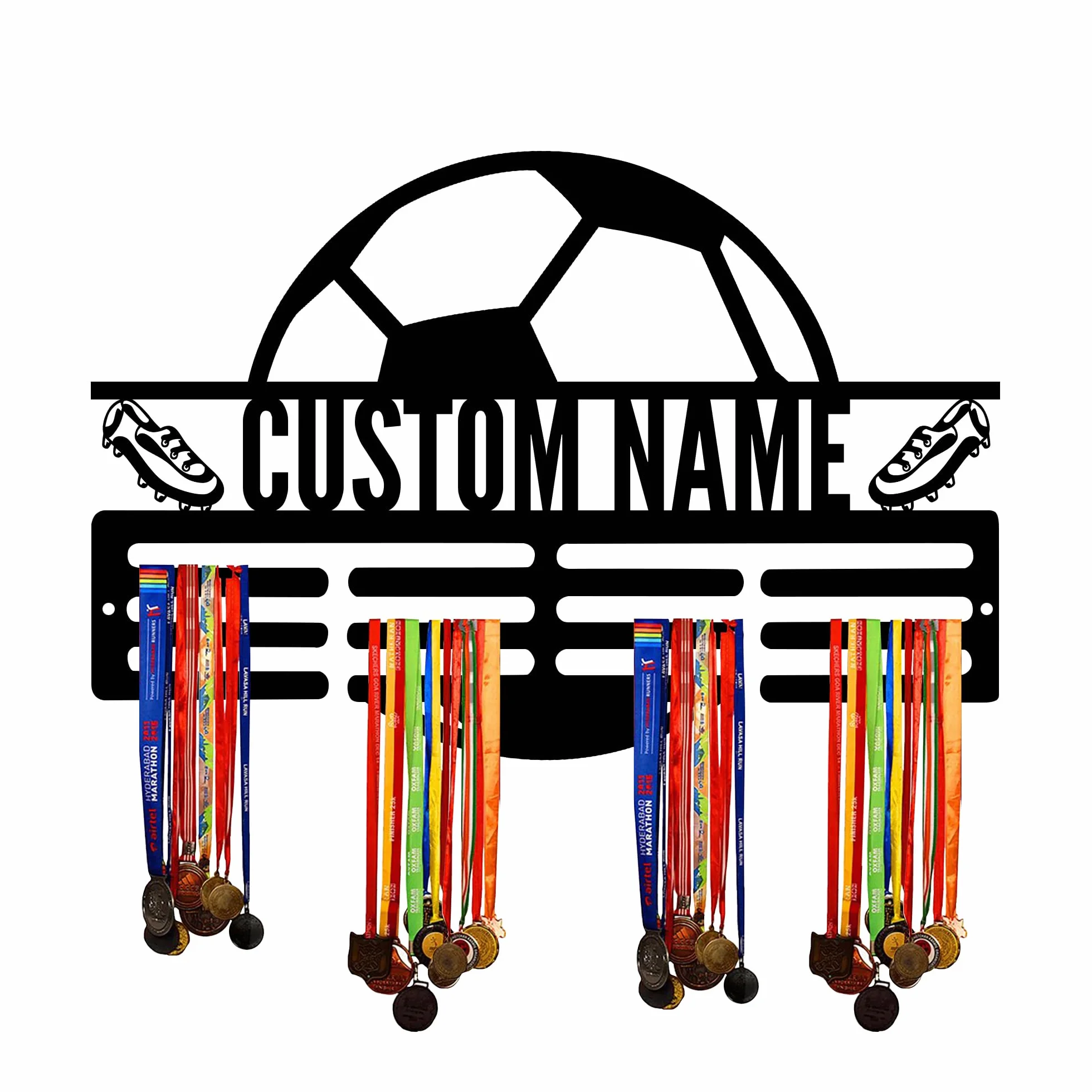 Soporte de exhibición personalizado para medallas de fútbol, estante de premios escalonado