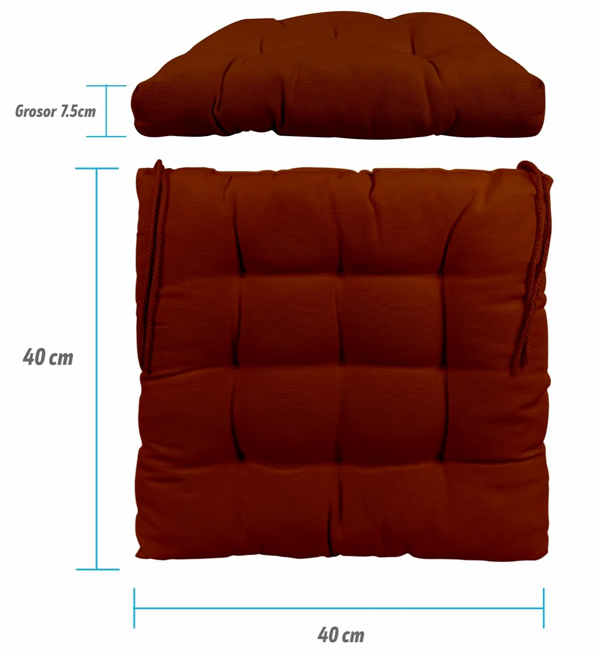 CHELY INTERMARKET Cojines Silla 40x40x7,5cm Pack 6 Unidades Relleno Mullido Marrón 9 Pespuntes Acolchado Exterior Interior Decorativos Suaves Estables Lavables Terraza Jardín