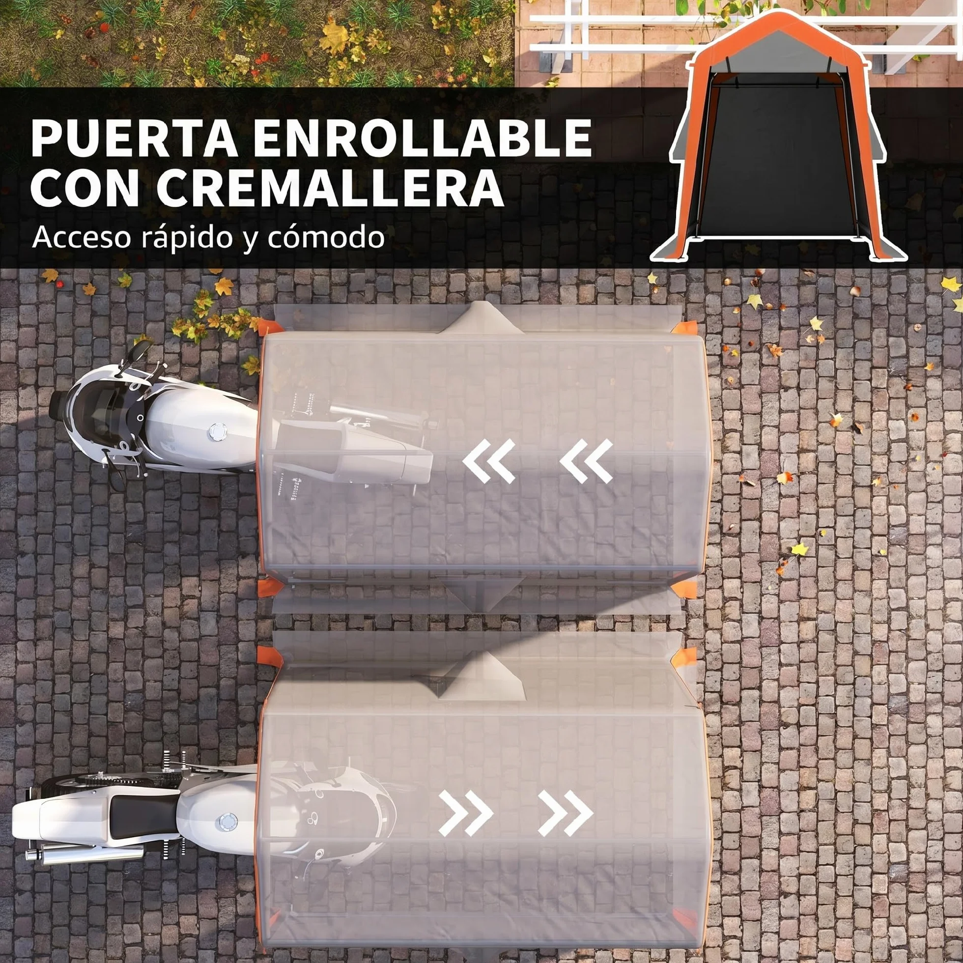 Outsunny Carpa Garaje Portátil 2,4x1,8 m, Garaje Exterior para Coche Impermeable con Puerta Enrollable con Cremallera, Ventanas, Estructura de Metal Galvanizado, UPF30+, Gris Claro