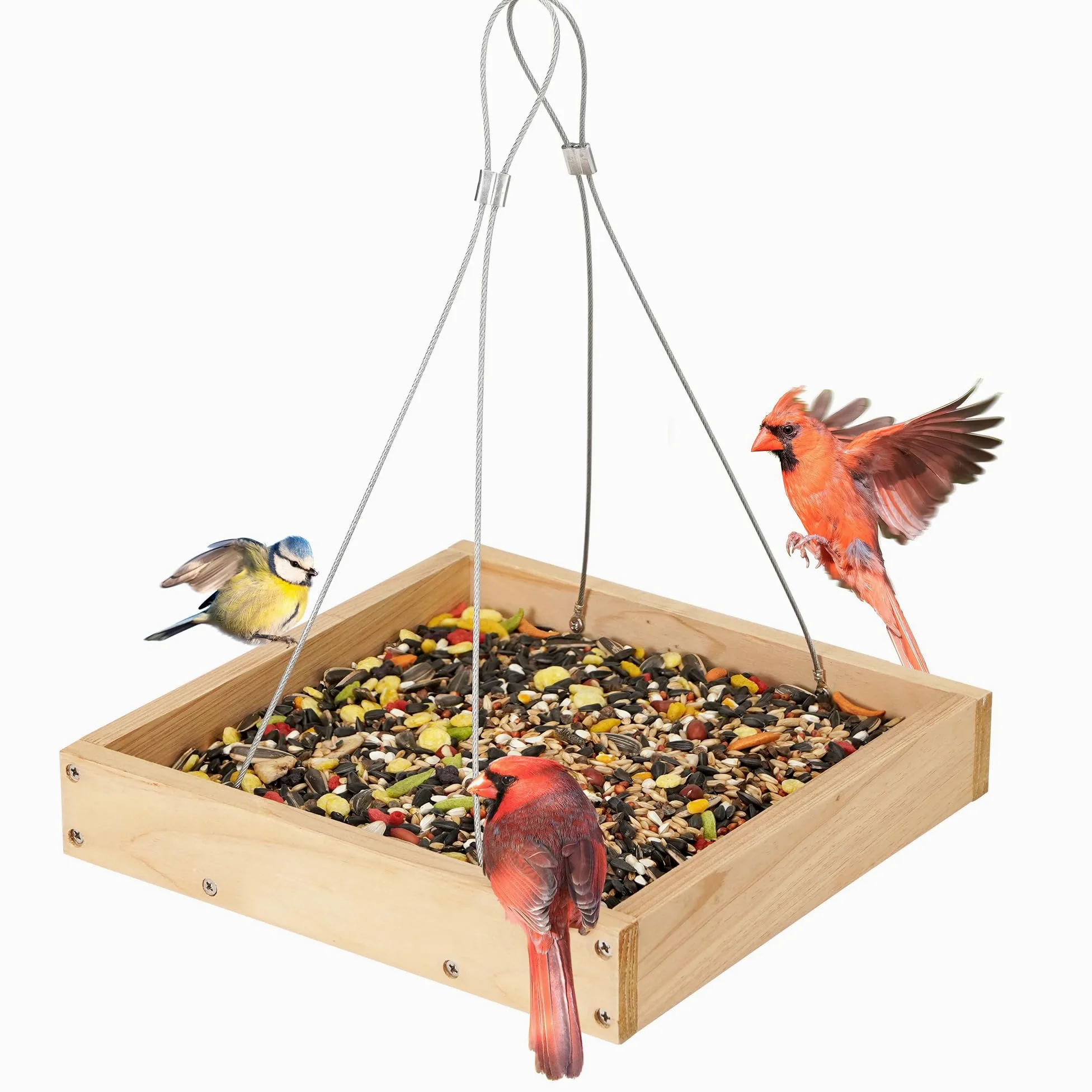TT Nature Comedero de pájaros de plataforma para exteriores, bandeja colgante de madera ecológica, comedero para pájaros, duradero y estable, ideal para colgar bandejas de comedero de pájaros