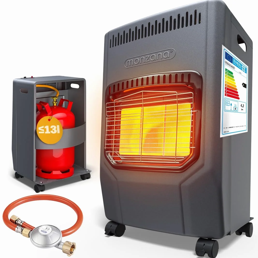 MONZANA® Calefactor de Gas 4200W Estufa Cerámica Regulador de Presión Bajo Consumo Camping Chimenea Móvil