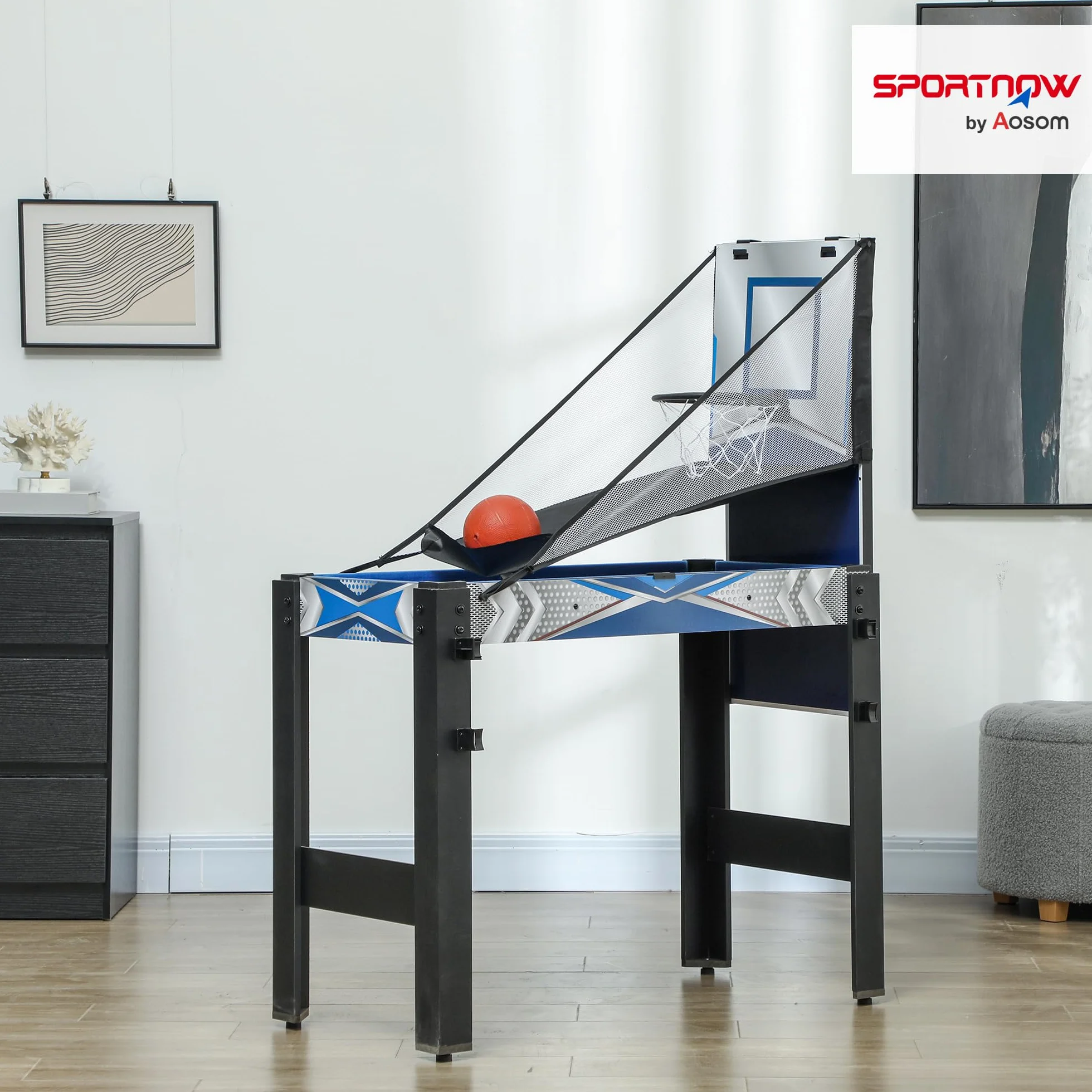 SPORTNOW Mesa de juego 5 en 1 91 x 45,5 x 76 cm con ping pong billar hockey baloncesto tiro con arco