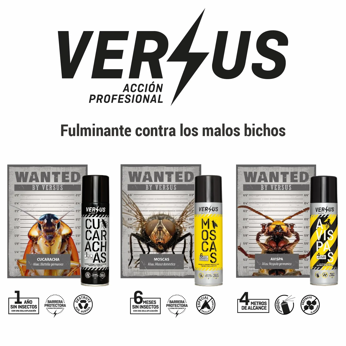 VERSUS AVISPAS - Insecticida Avispas, Avispones y Avisperos - Eficaz contra Avispa Asiática - Largo Alcance 4 Metros - Eficacia Inmediata y a Distancia - Destruye el Nido y Evita Nuevas Reproducciones