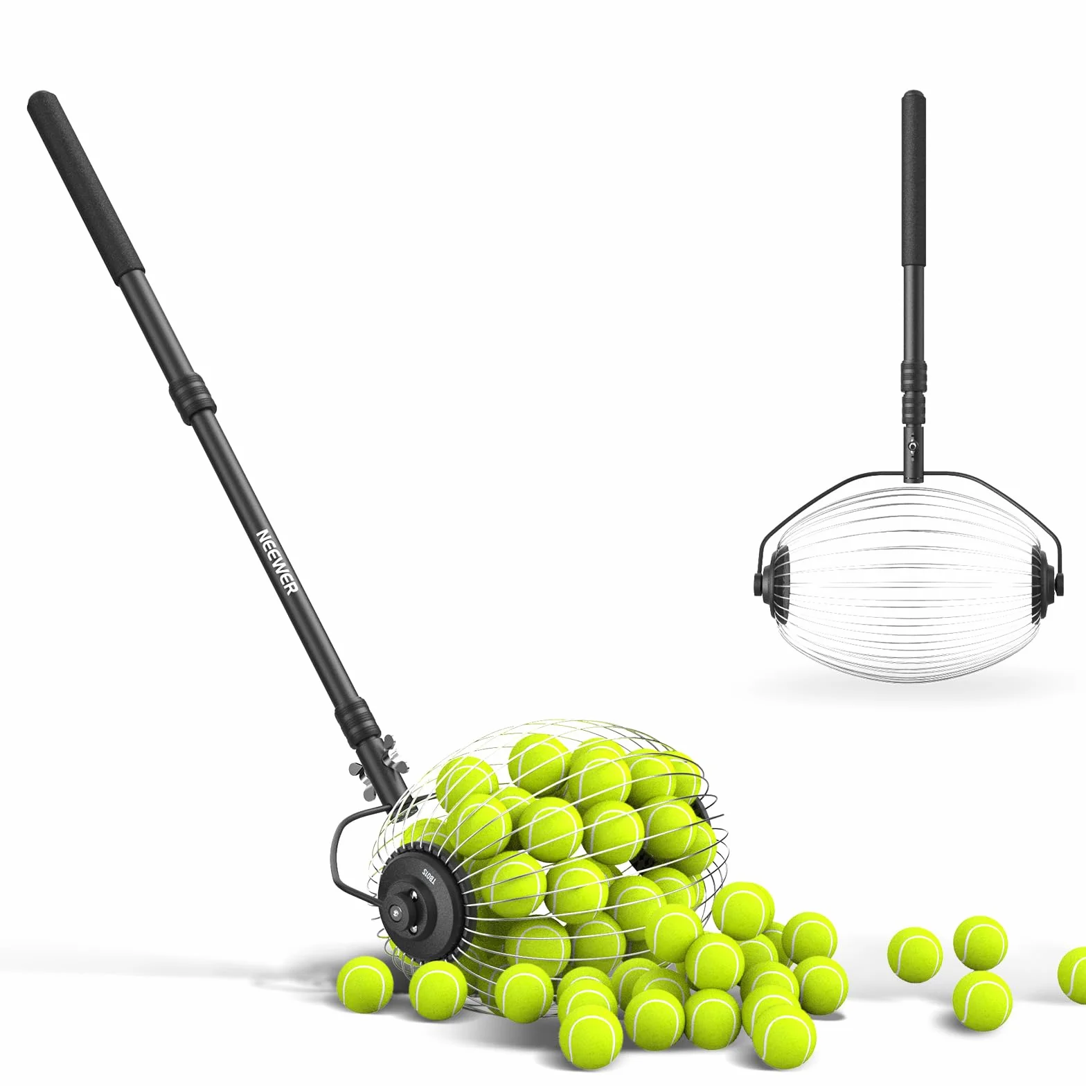 NEEWER TB01S+TB01B Pelotas Recogedor con Hopper Telescópico Recuperador con Ruedas Recolector Pickleball Bolsa Transporte Poliéster