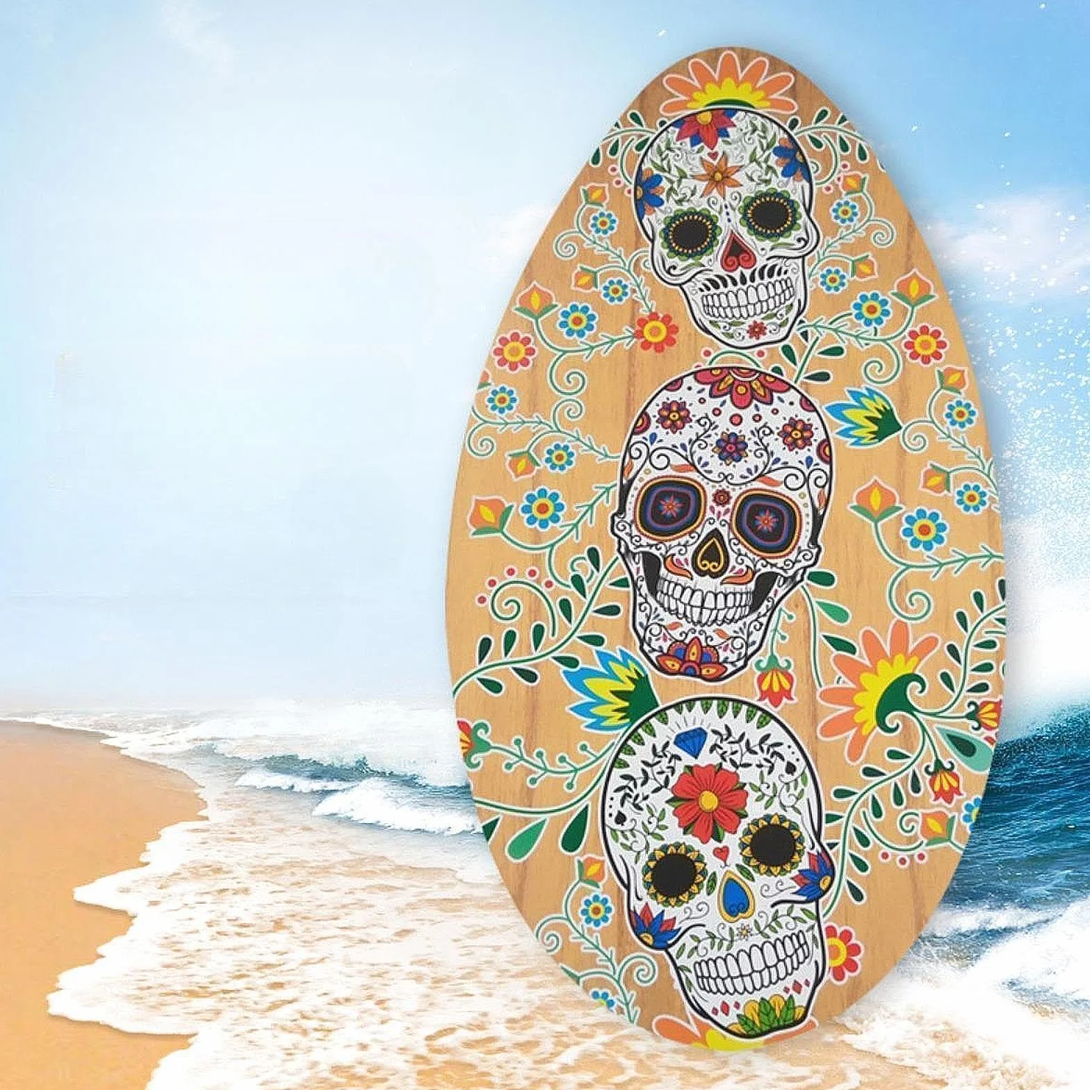 Skeleton Impreso Skimboard Madera 30 Pulgadas Plano Surf Ligero para Niños Adultos
