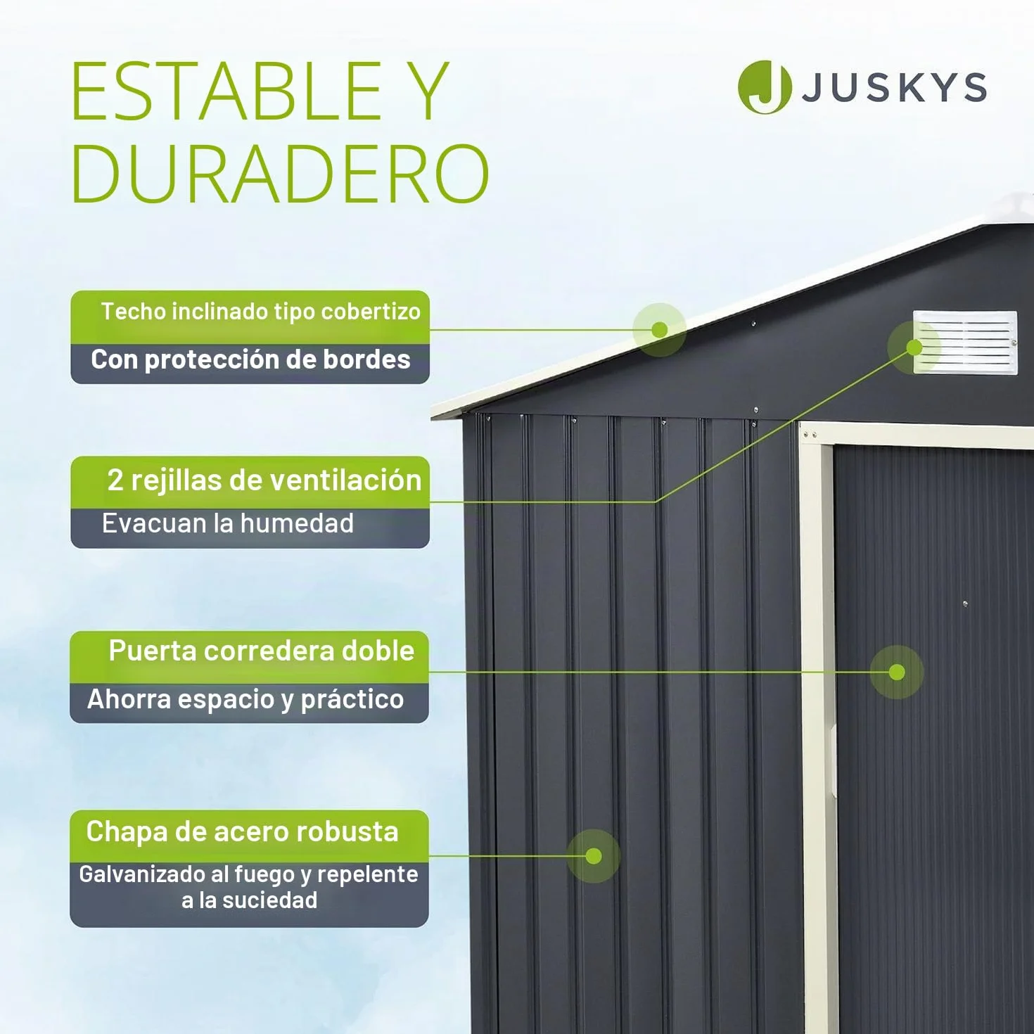 Juskys caseta metálica para Herramientas XXL 15m³ con Techo a Dos Aguas, Puerta corredera y cimentación - 277 x 319 x 192 cm - Antracita - cobertizo metálico para jardín