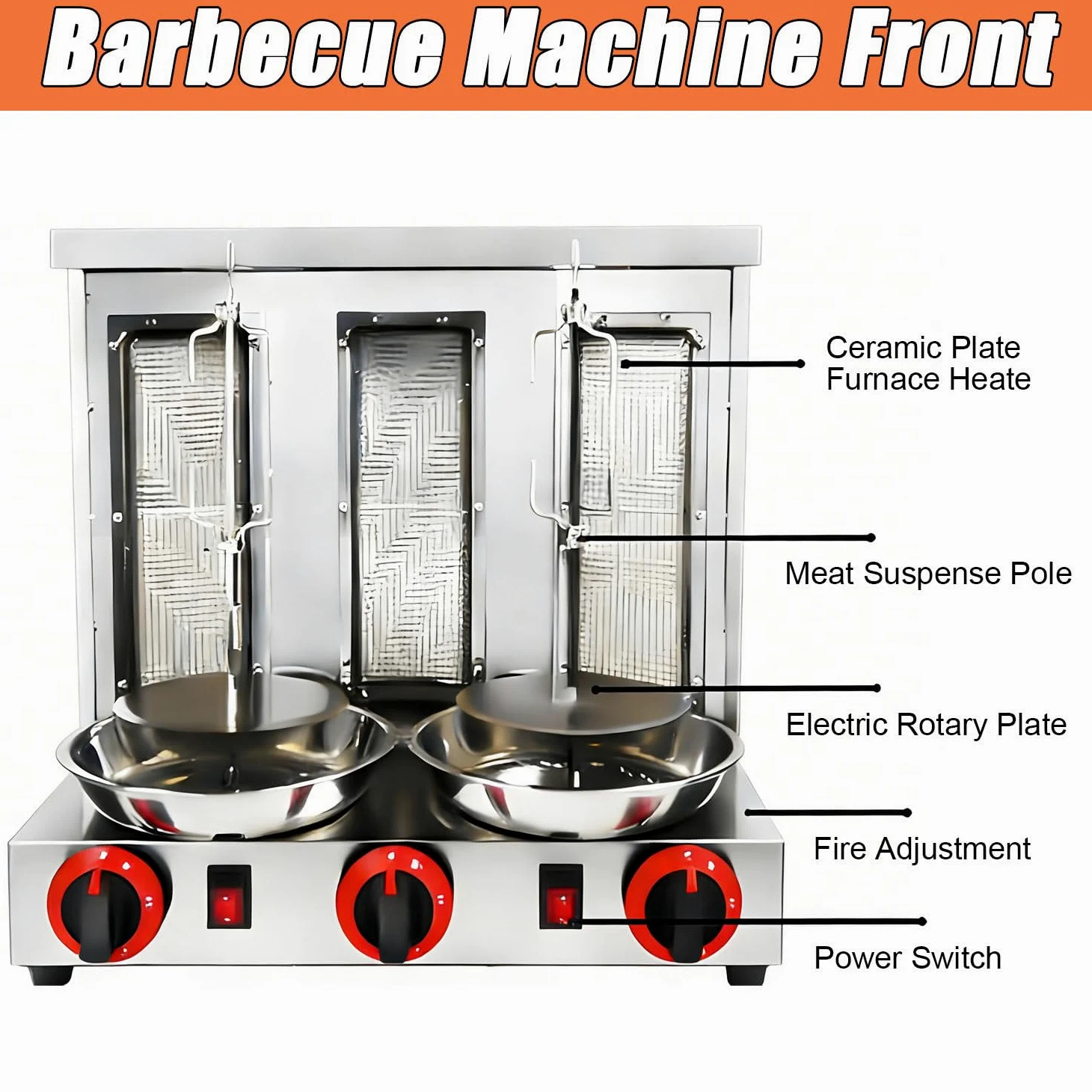 Máquina casera para shawarma de Pollo, asador Comercial de Pollo Turco para Doner, asador Vertical de propano de mostrador con 3 quemadores para Cocina casera, Restaurante y Fiestas.