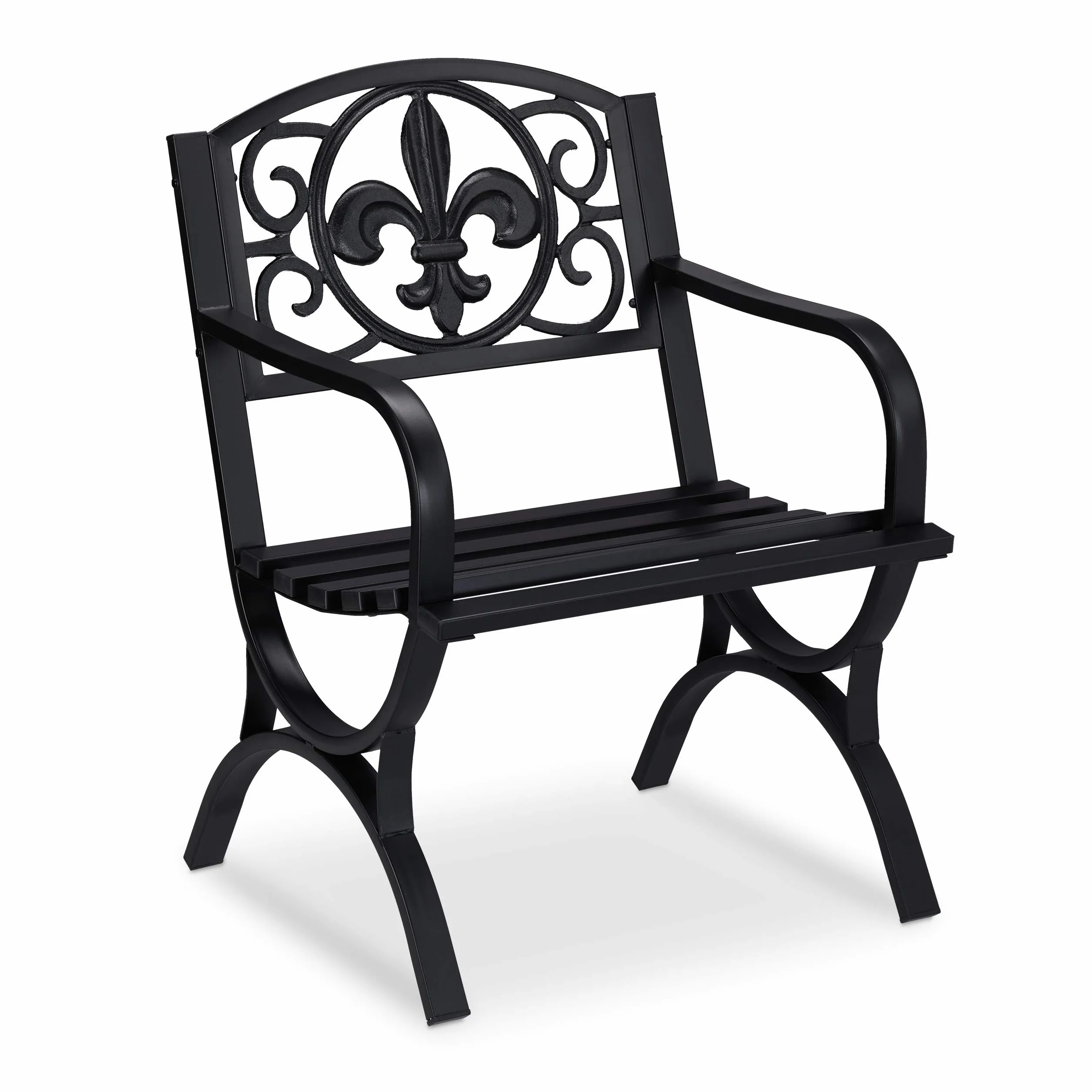 Relaxdays Silla Jardín Vintage, Asiento Balcón con Reposabrazos, Extra Ancha, Diseño Antiguo, 85,5 x 60 x 56 cm, Negra