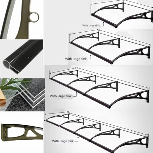 Toldo Exterior de policarbonato Color Verde Azulado, Refugio contra la Lluvia para Ventana, toldo para Puerta Principal con Soporte de Aluminio para Mesa de café, Porche y Puerta t