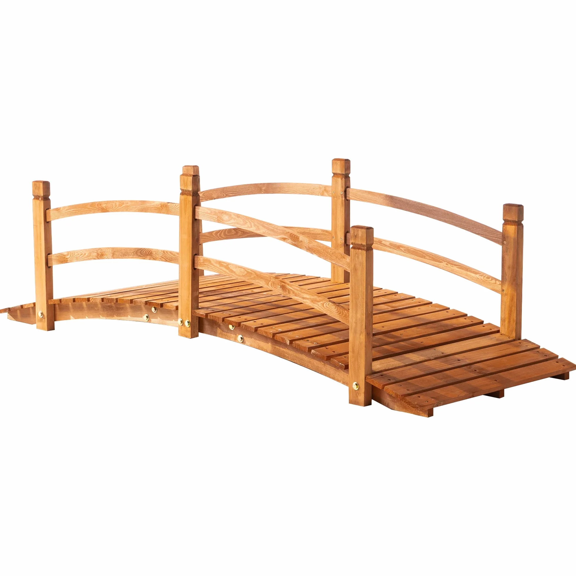 Outsunny Puente de Arco de Madera 185x72x58 cm con Pasamanos Puente de Jardín para Decoración Patio Carga 200 kg Natural