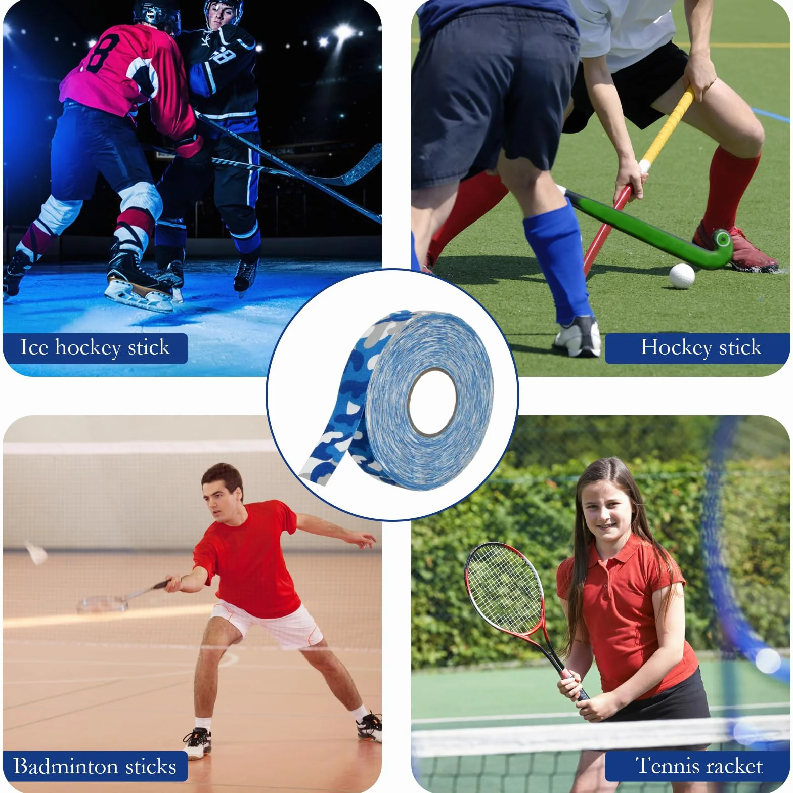 Cinta de Hockey Rollo 2.5cm*25m Adhesiva Agarre Palo Hockey Hielo Mangos Raquetas Squash Tenis Bádminton Golf