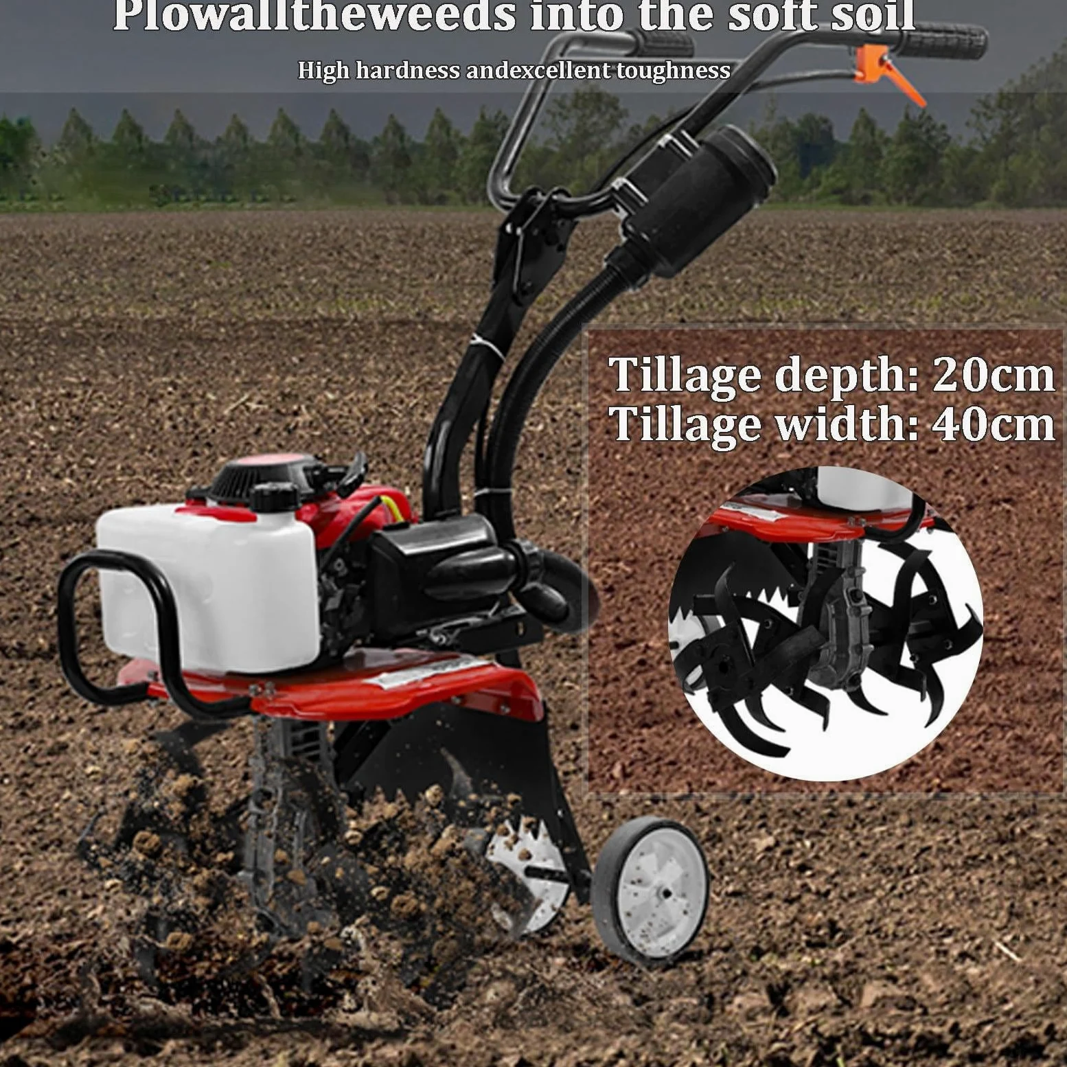 Motocultor De 4 Tiempos Para Jardín, Cultivador De Césped, Motocultor, Herramienta De Labranza a Gasolina: Ideal Para Jardín, Césped, Cultivo De Tierra, Desherbador Y Excavación.