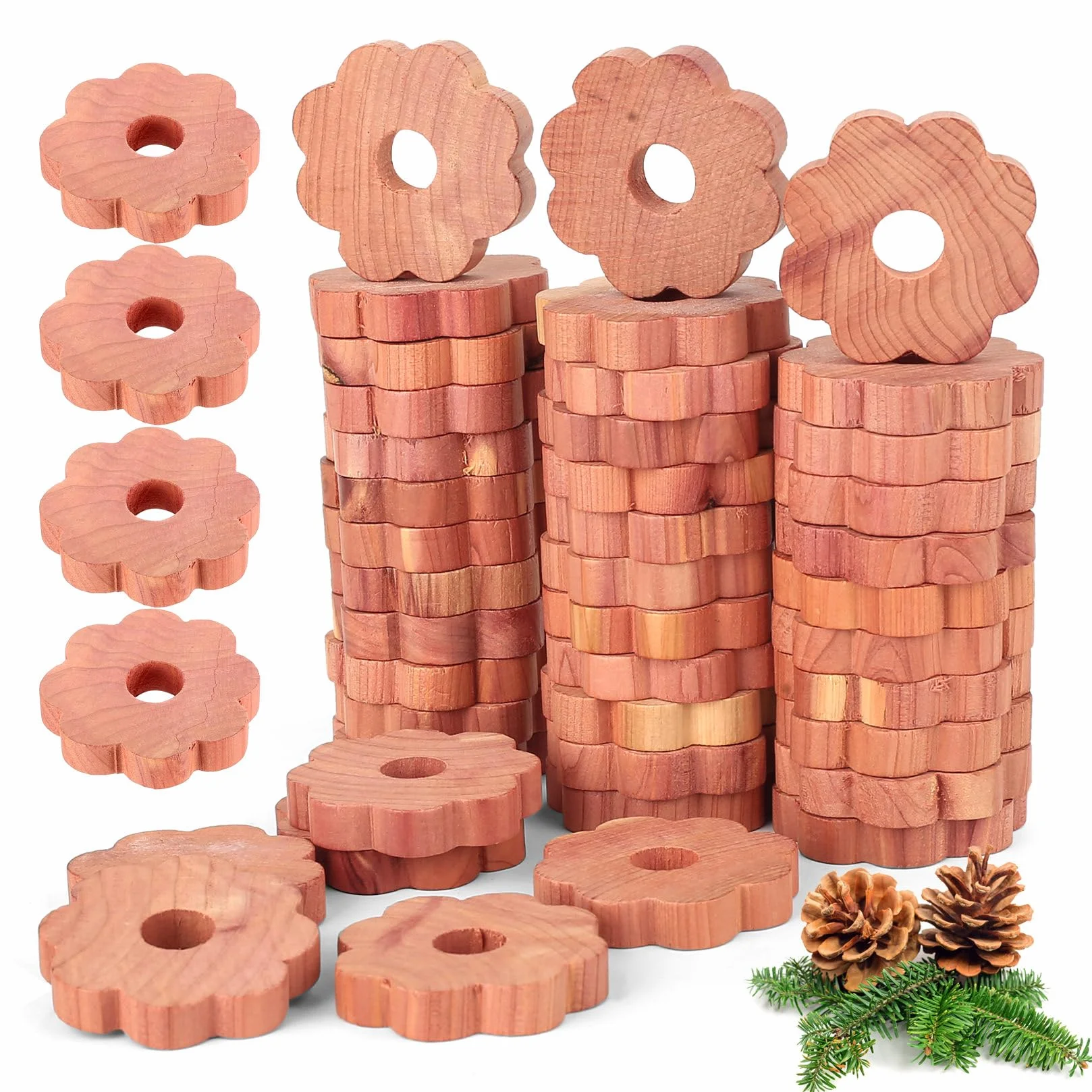 40 Pcs Anillos de Cedro, Anillos de Madera de Cedro antipolillas Madera para armarios, Habitaciones, armarios, cajones y Almacenamiento de Ropa