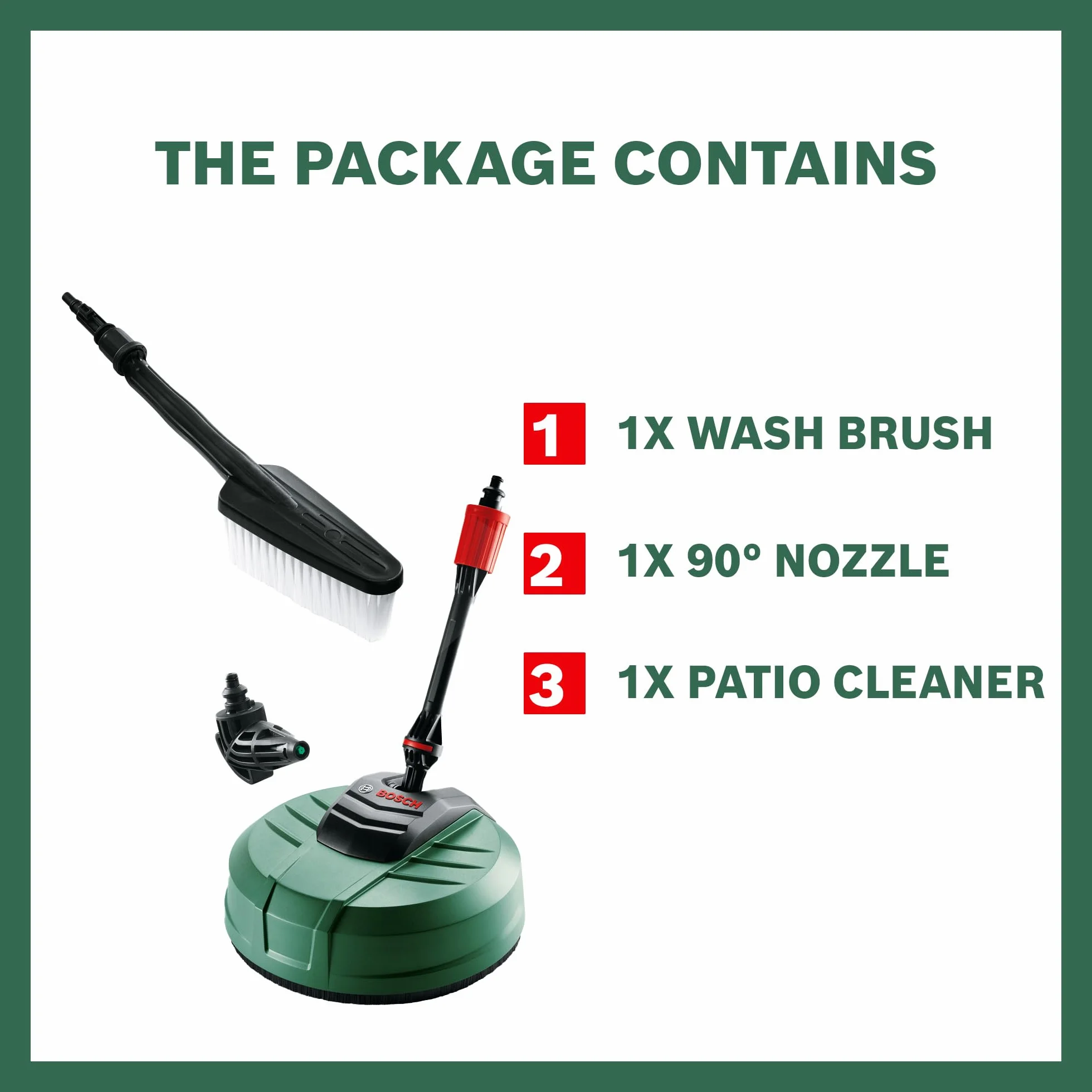 Bosch Hidrolimpiadora de alta presión Kit de limpieza con limpiador de terrazas, cepillo de lavado y boquilla de 90°