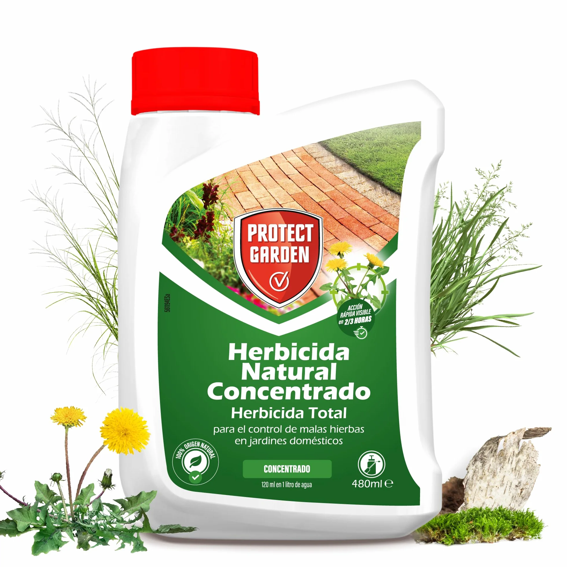 Protect Garden, Herbicida total de origen natural. Alternativa al glifosato de origen 100% natural. Acción rápida visible hasta 4 semanas. 480ml