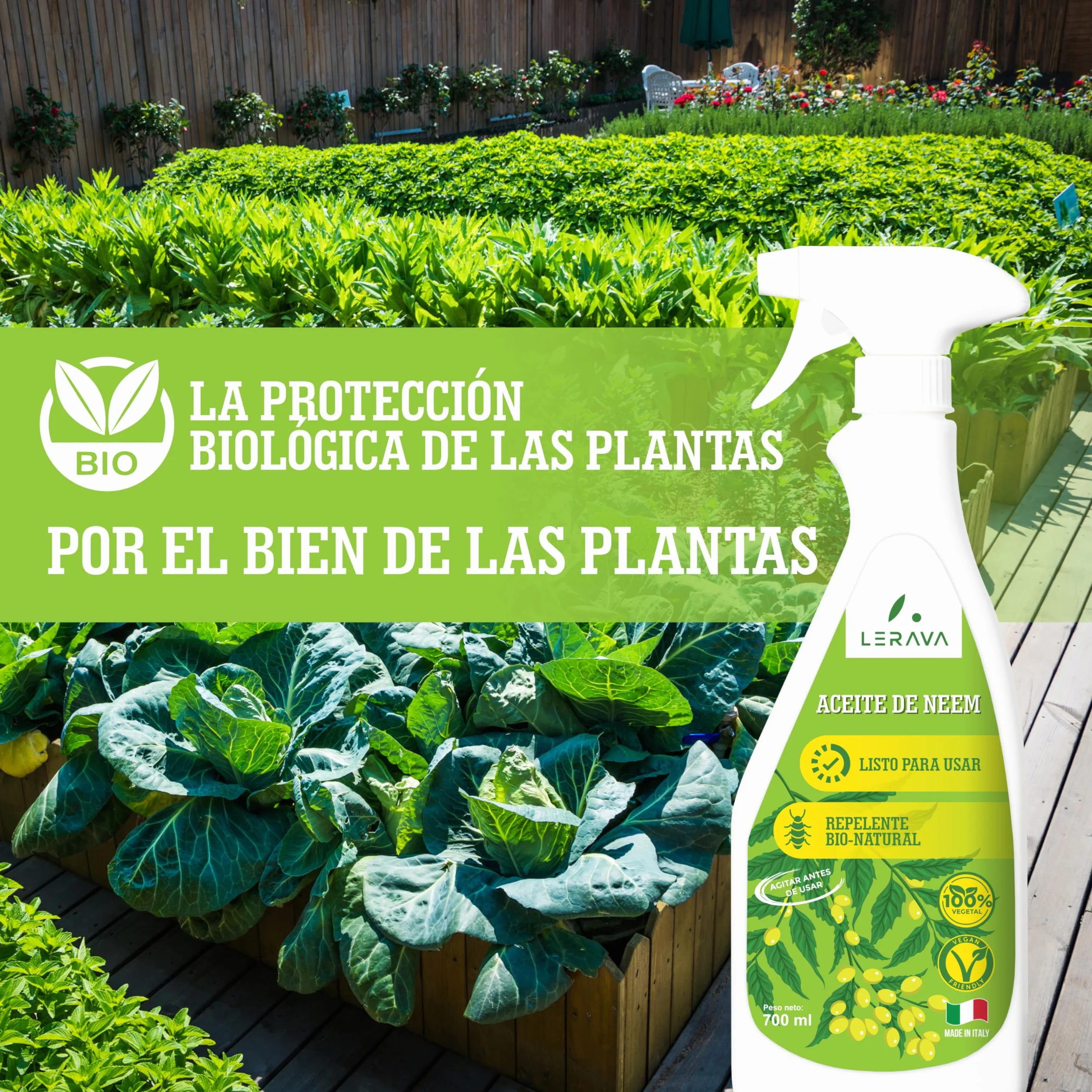 LERAVA Aceite de Neem (700 ml) - Repelente natural para plantas - Emulsionable en agua para hojas y suelo - Protección eficaz contra plagas y mejora del crecimiento saludable