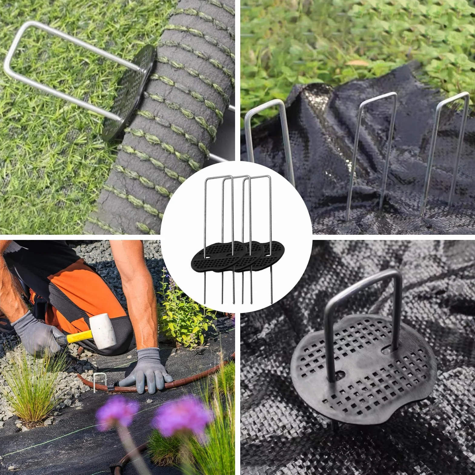 60 Piezas Grapas Césped, 150 x 40 x 2.5 mm Piquetas Cesped Galvanizados, Grapas Cesped Artificial, con 30 Arandelas, Estacas de Jardin para Fijar Vallas, Láminas Antihierbas, Acampar