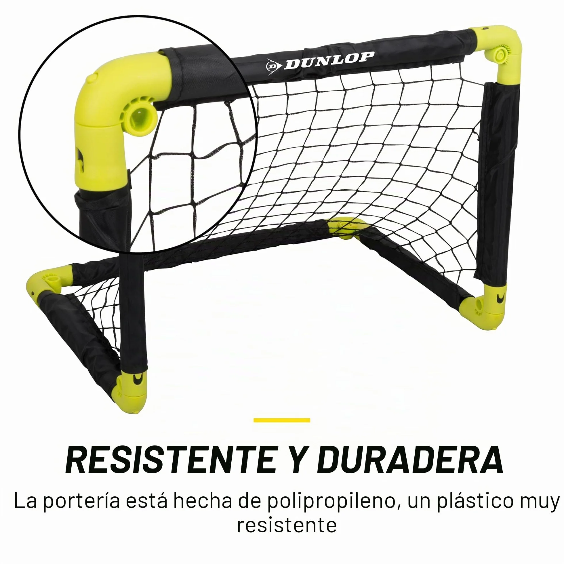 Dunlop Portería de fútbol plegable 50x44x44 cm Juego de 2 Kit de entrenamiento interior exterior Negro/Amarillo