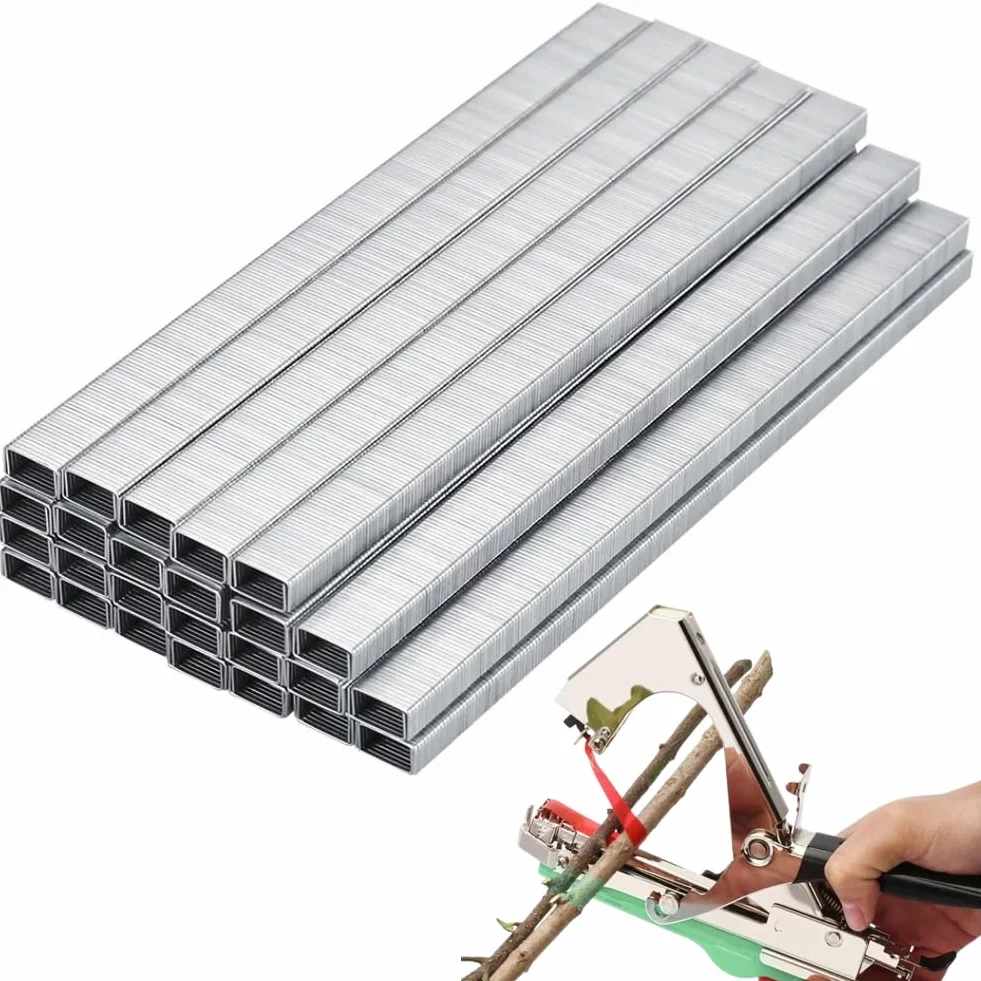 Grapas Atadora Grapadora Planta de Jardín Tape Tool 10000Pcs Grapadora de Uñas Grapa para Atar la Máquina Uña de Unión para Frutas Vegetales Vid Tomate Carpeta Rama Enlace Clavo