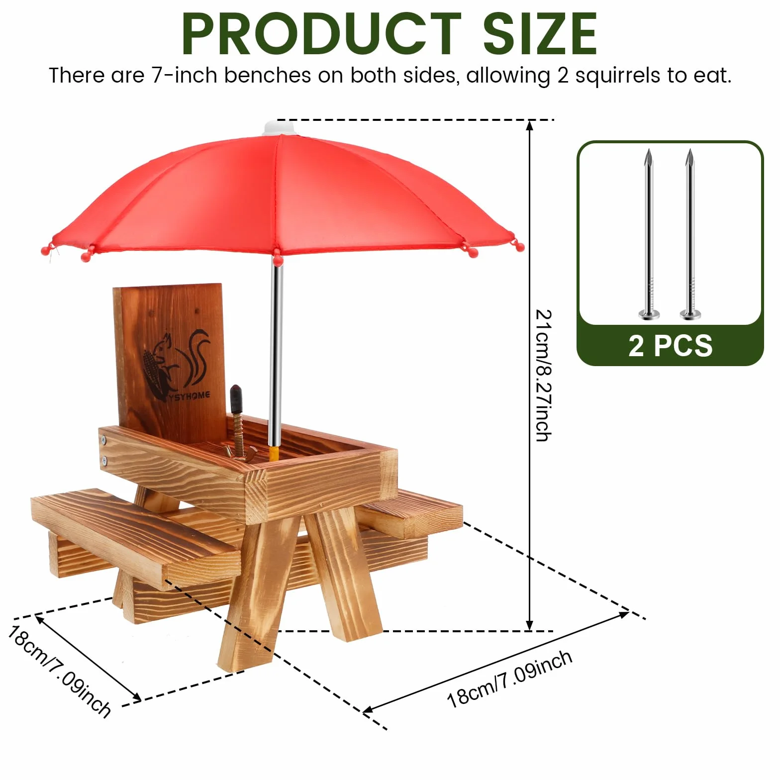 Alimentador de ardilla de madera con paraguas,Alimentador de ardilla para exteriores Mesa de picnic Divertida con estructura sólida Alimentador de ardilla con soporte para mazorcas de maíz