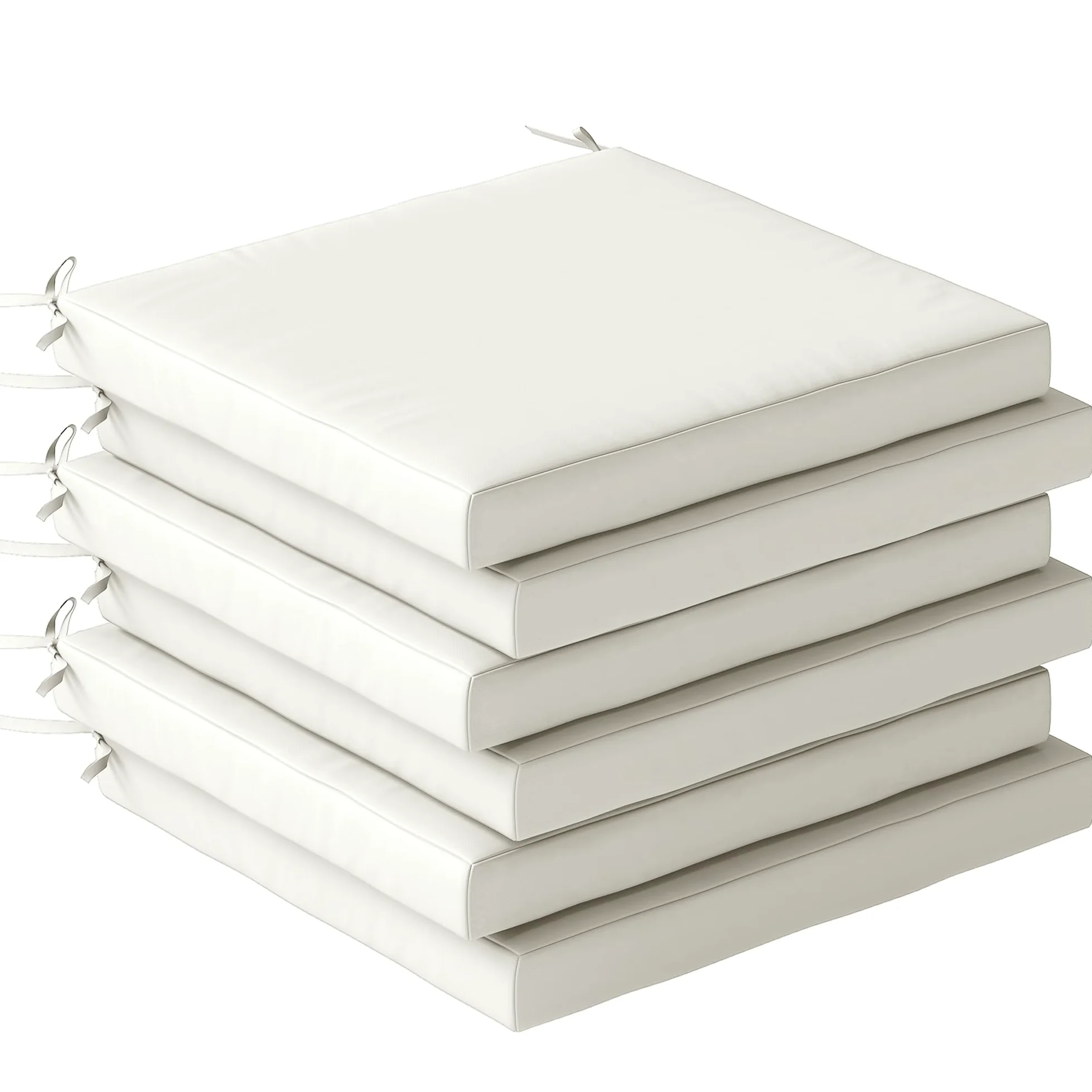 Outsunny Juego de Cojines para Sillas de Comedor, 46x42x7 cm, 6 Piezas, Cojines para Sillas de Jardín con Funda Lavable y Lazos, Impermeable y Anti-UV, Crema