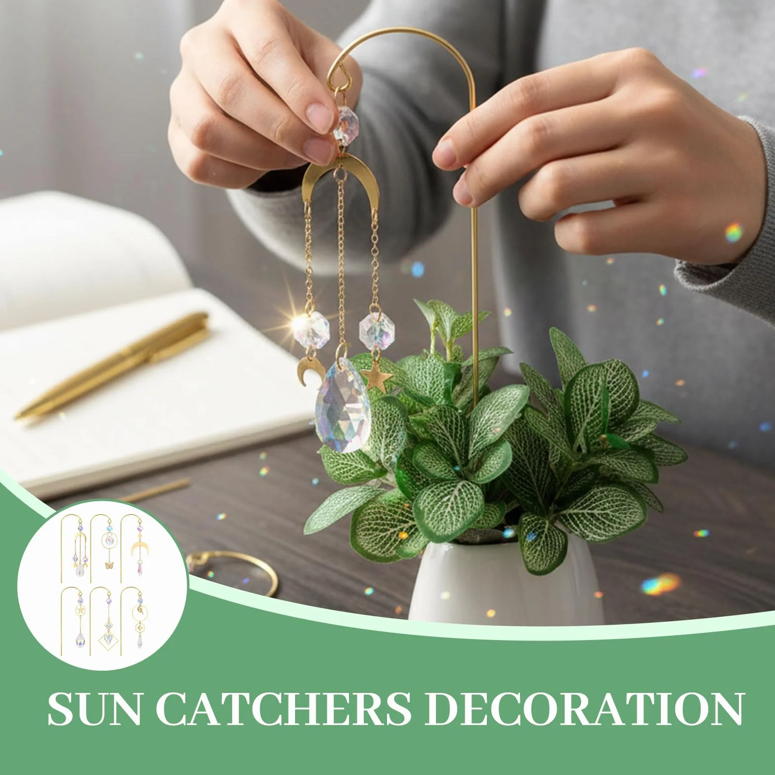 Crystal Suncatcher, 6 Piezas Atrapanuevos de Cristal y Atrapasoles de Cristal, Decoración de Ventana Colgante con Prisma Capturador de Luz para Jardín y Ventana