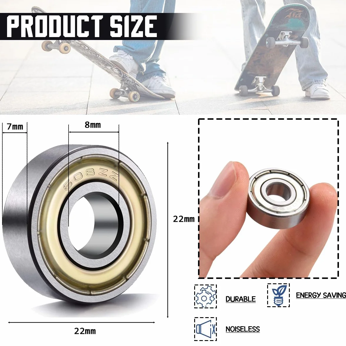 608 ZZ Rodamientos de bolas miniatura 8mm x 22mm x 7mm metal doble protección para patines patinetas