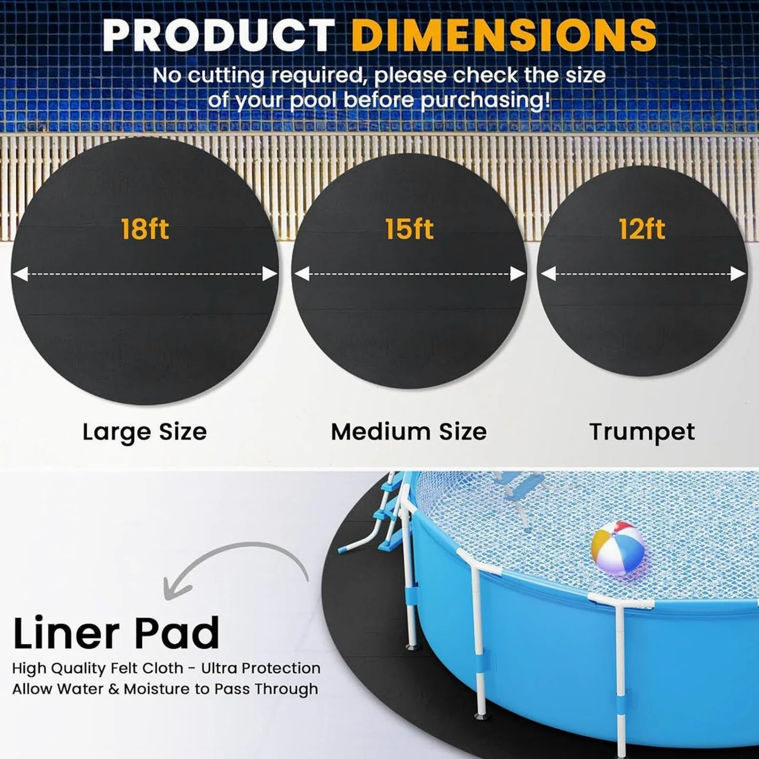 Alfombrilla Para Piscina De 3 M/3,6 M/4 M , Para Debajo De La Piscina, Alfombrilla Extragruesa Para Proteger El Suelo, Resistente A Pinchazos Y Desgarros, Prolonga La Vida Útil Del Revestimiento