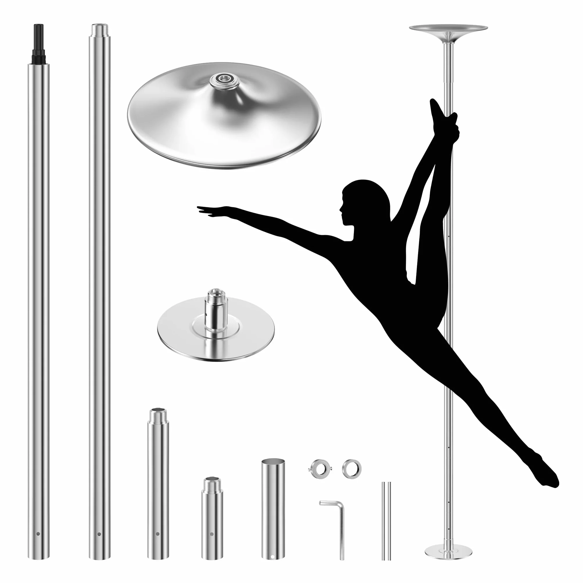 WilTec Barra de Baile Profesional Pole Dance Ø45mm Altura Ajustable 2,31-2,74 m Acero