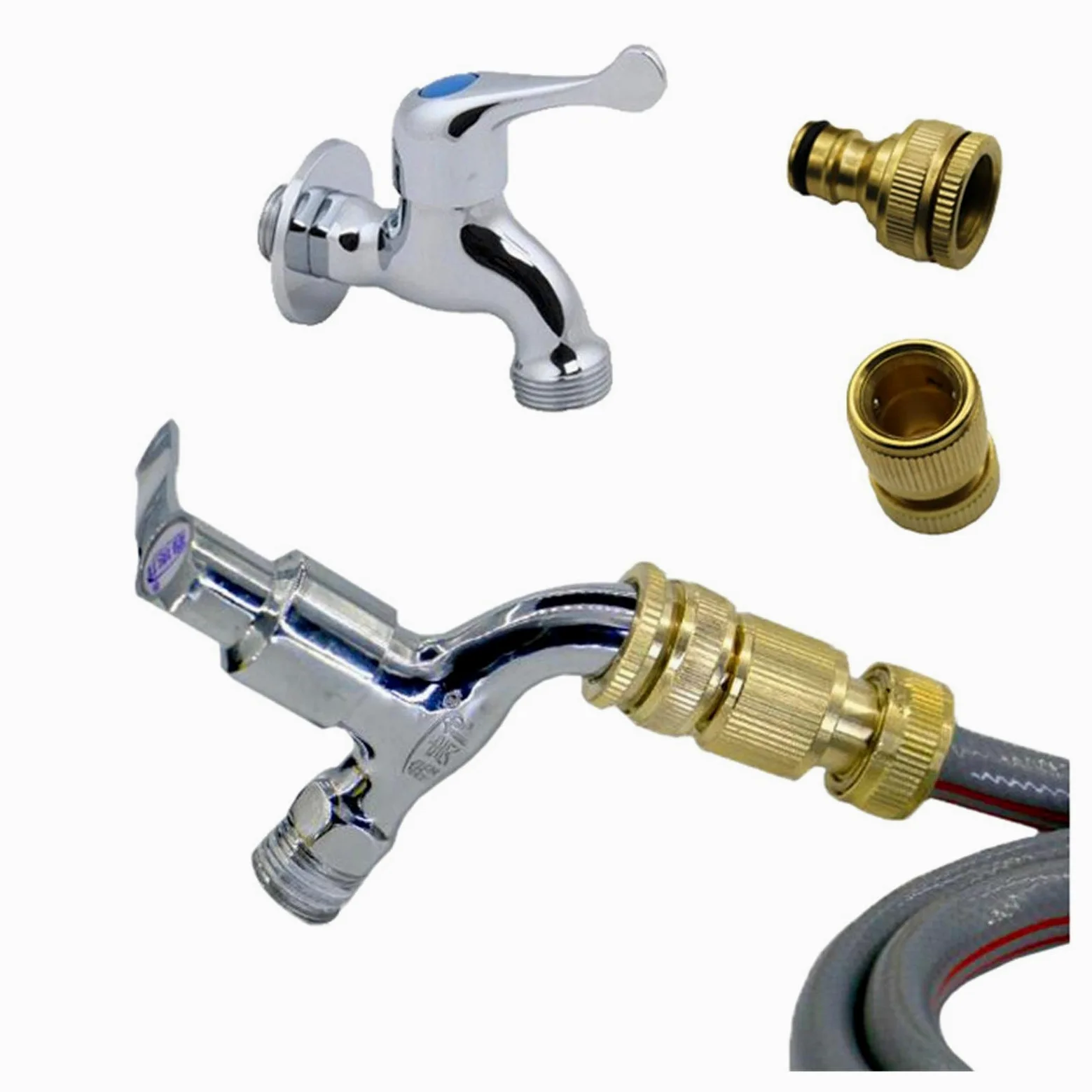 Rociador de riego para jardín, 6 piezas, accesorios de cobre, conexión rápida para grifo y manguera de lavadora, y accesorios estándar para pistola de agua industrial (diámetro: 16 mm, juntas de sel