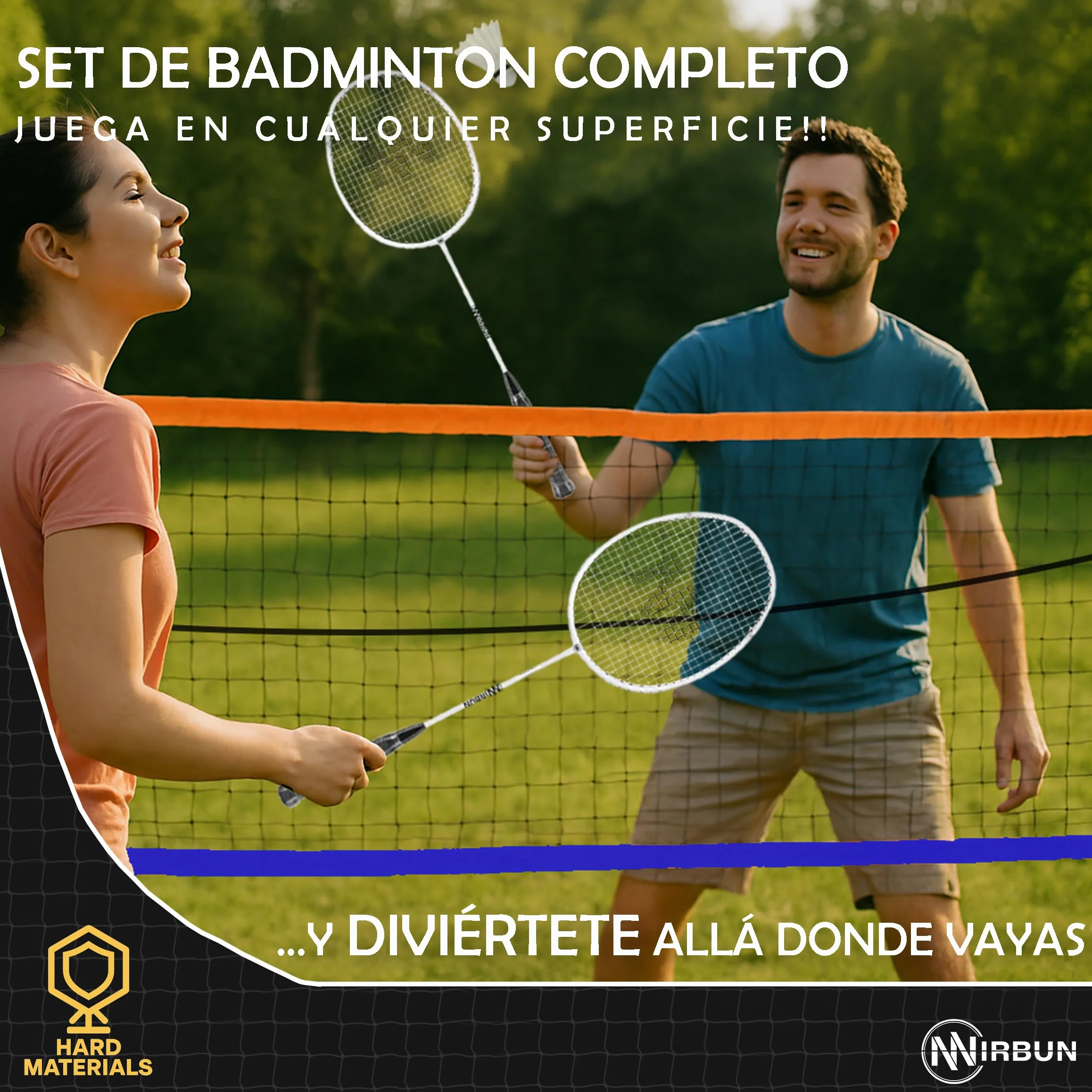 Set de Bádminton 4 Jugadores con Red 5,1 m Raquetas Profesionales Estructura Metálica Juego Familiar