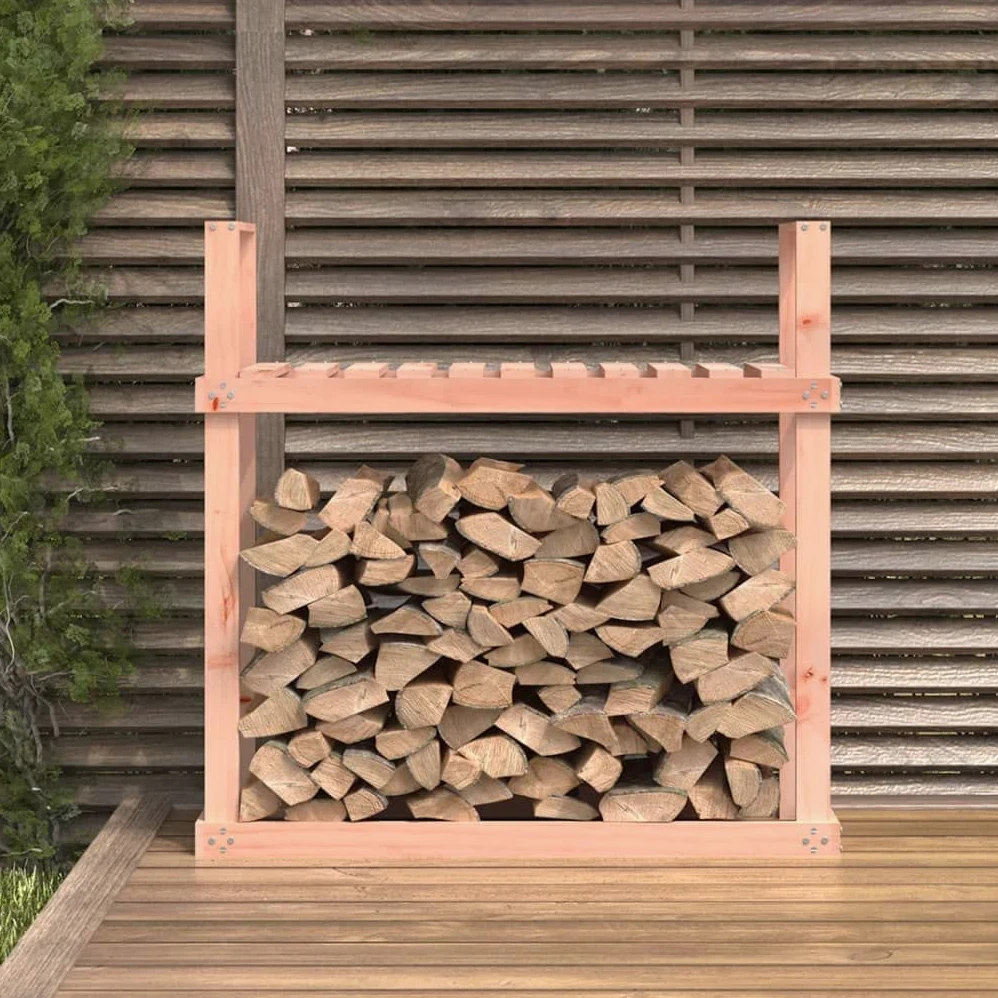 Estantería para leña de madera de Douglas maciza, 110 x 35 x 108,5 cm, soporte de madera para almacenamiento de leña, almacenamiento para chimenea y estufa de leña, ideal para salón y exterior