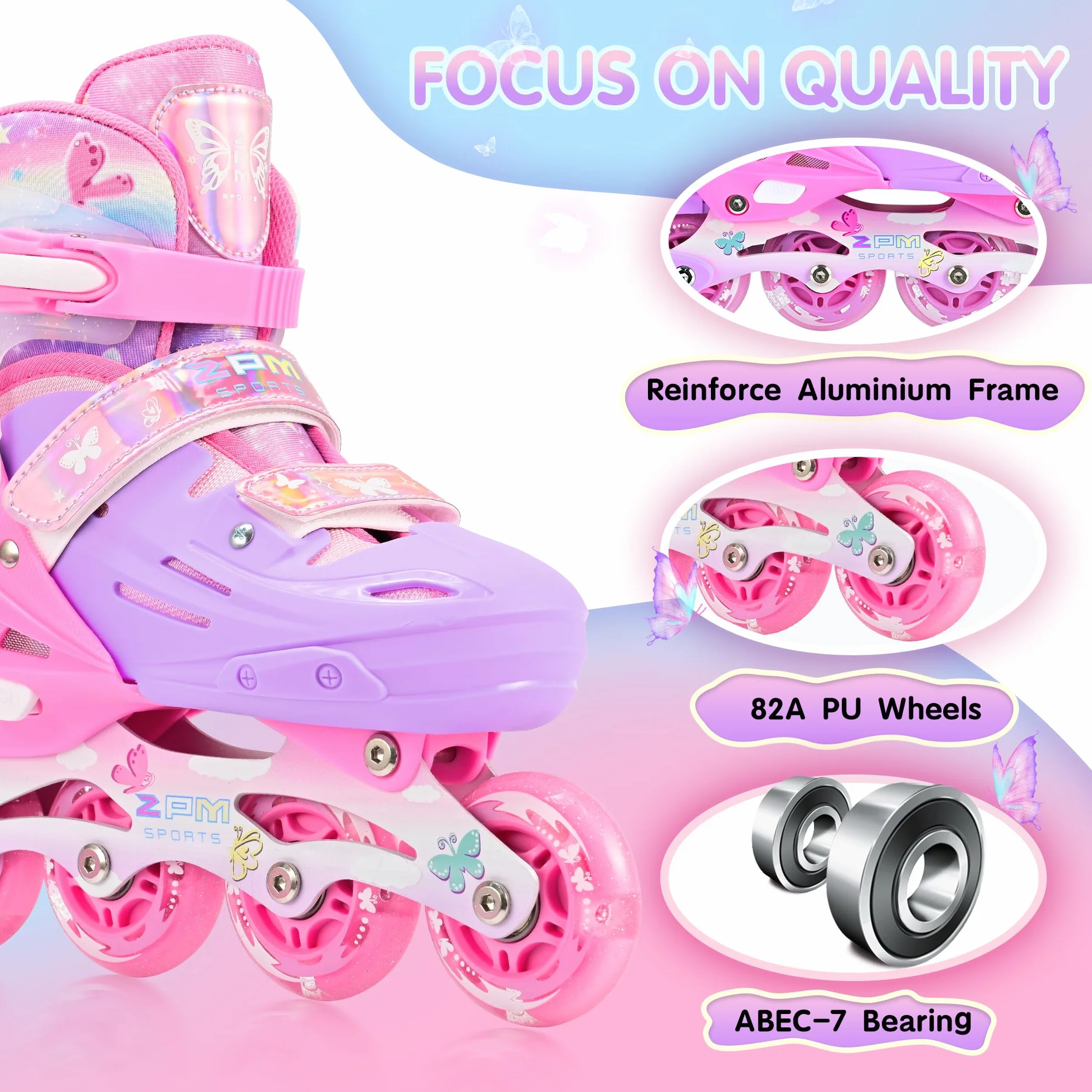2PM SPORTS Patines en Línea Rosa Violeta Ajustables para Niñas Principiantes