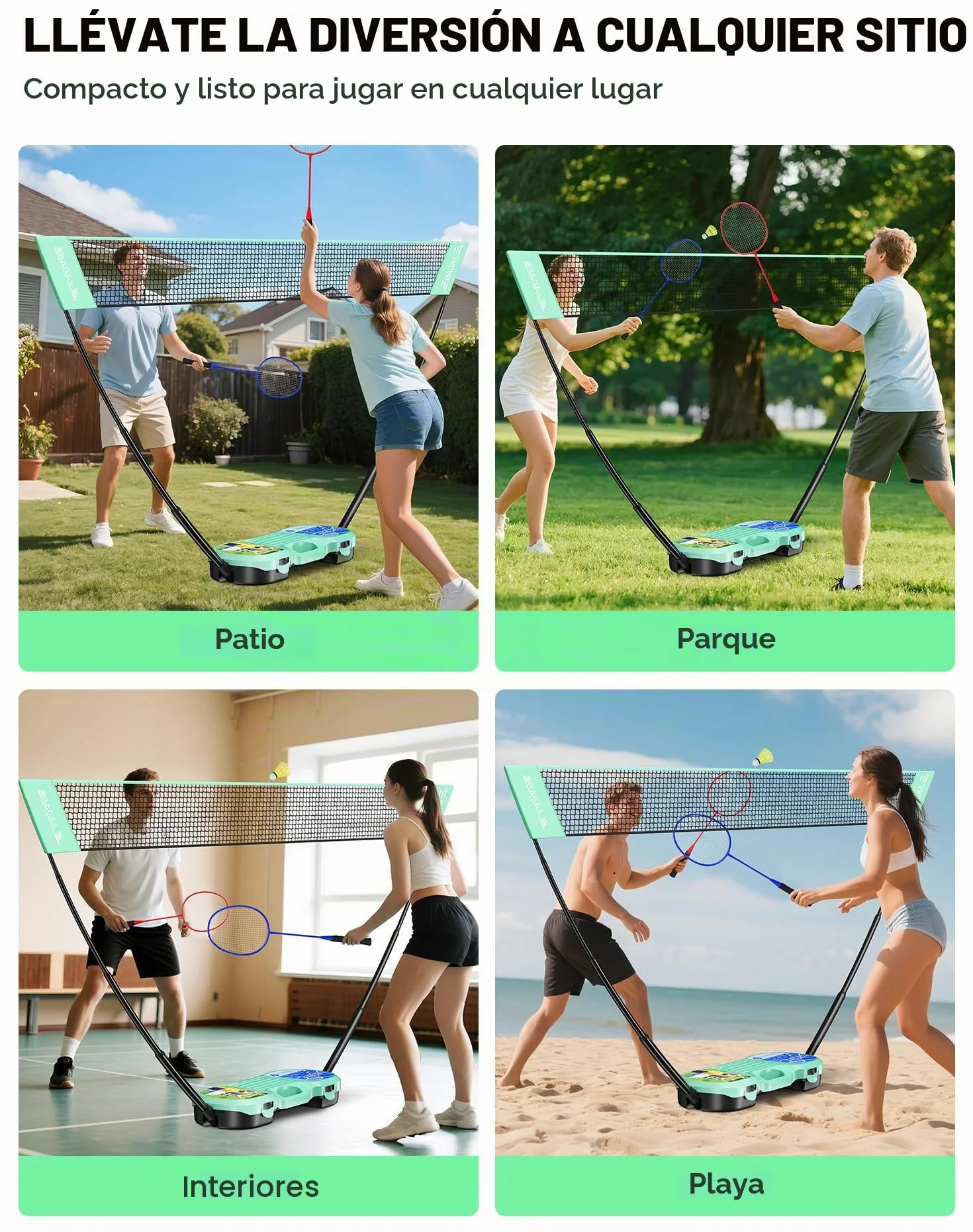 BAGAIL Conjunto de Red de Bádminton Portátil con 4 Raquetas y 4 Volantes