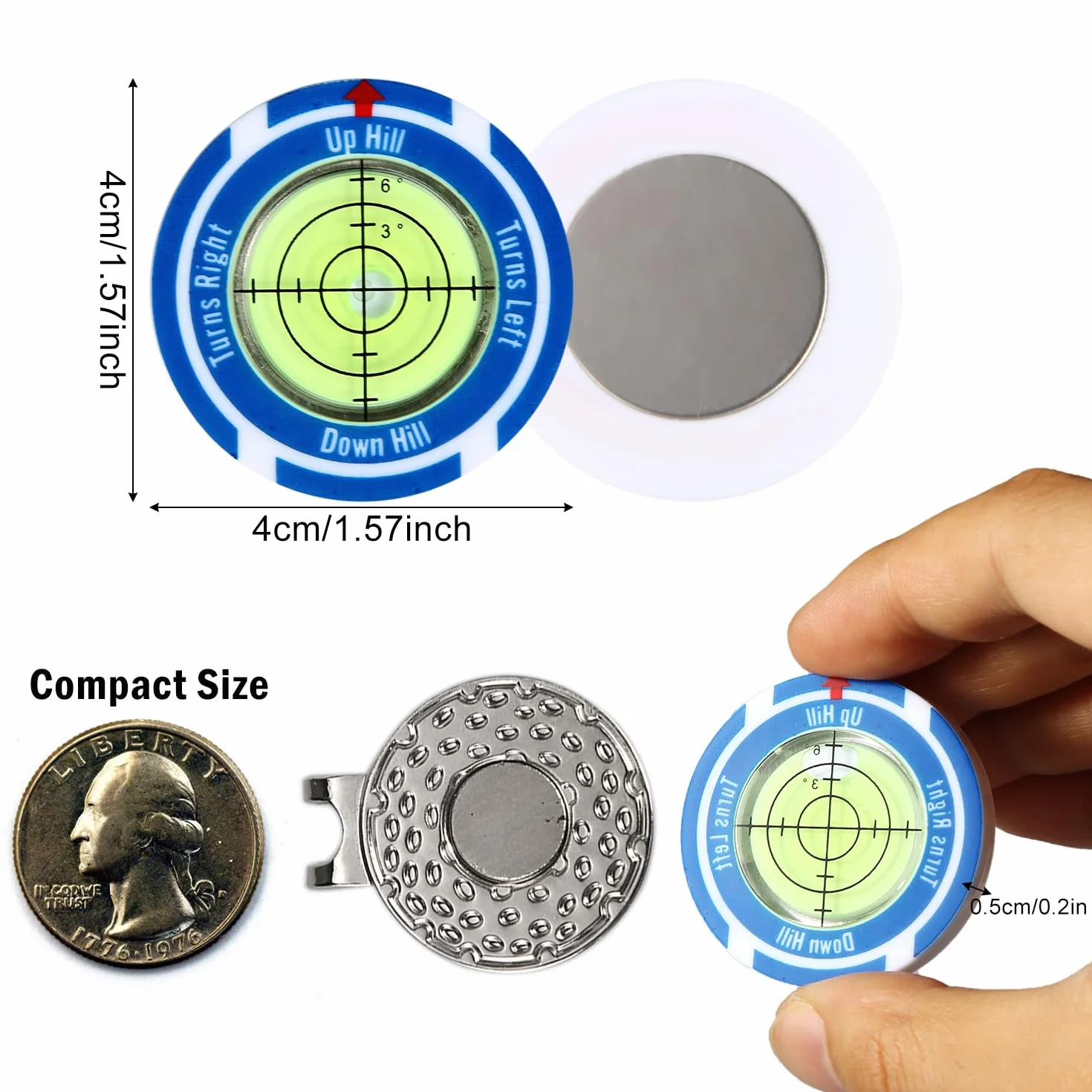 Golf Green Reader with Magnetic Hat Clip & Ball Marker - NQEUEPN Bubble Level for Indoor Outdoor