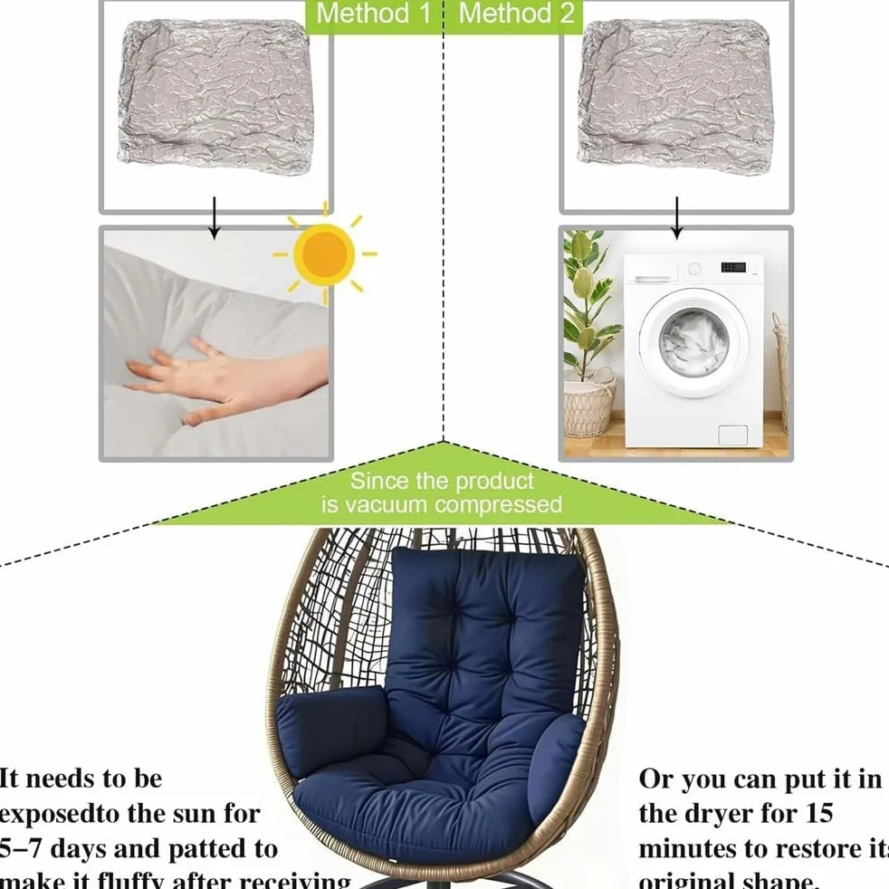 Cojín para Silla Colgante de Exterior, Cojín de Jardín, Lavable, Engrosado, Blanca