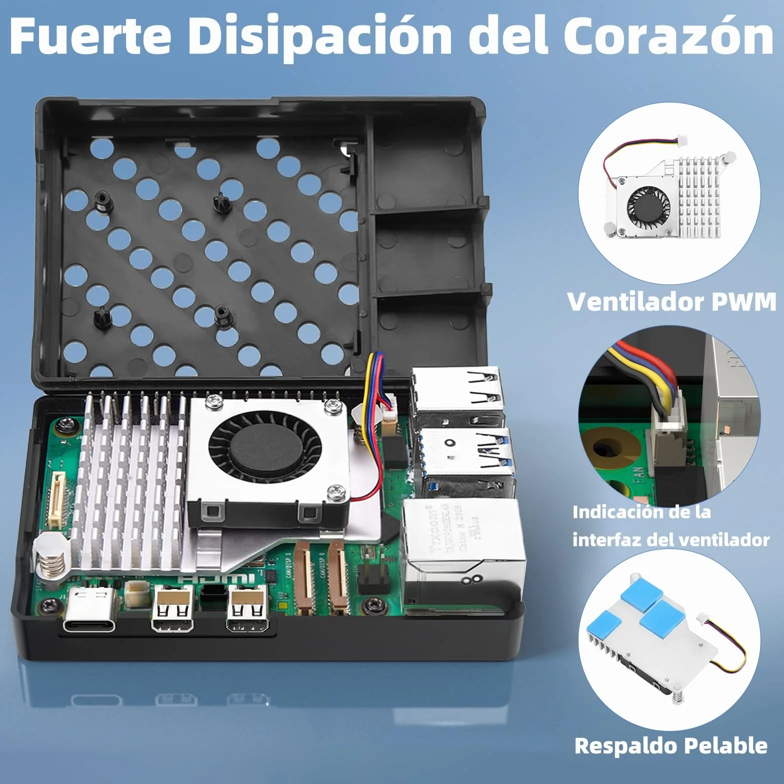 RasTech Raspberry Pi 5 8GB Kit 64GB con Active Cooler, Fuente 27W USB-C, Carcasa Pi 5