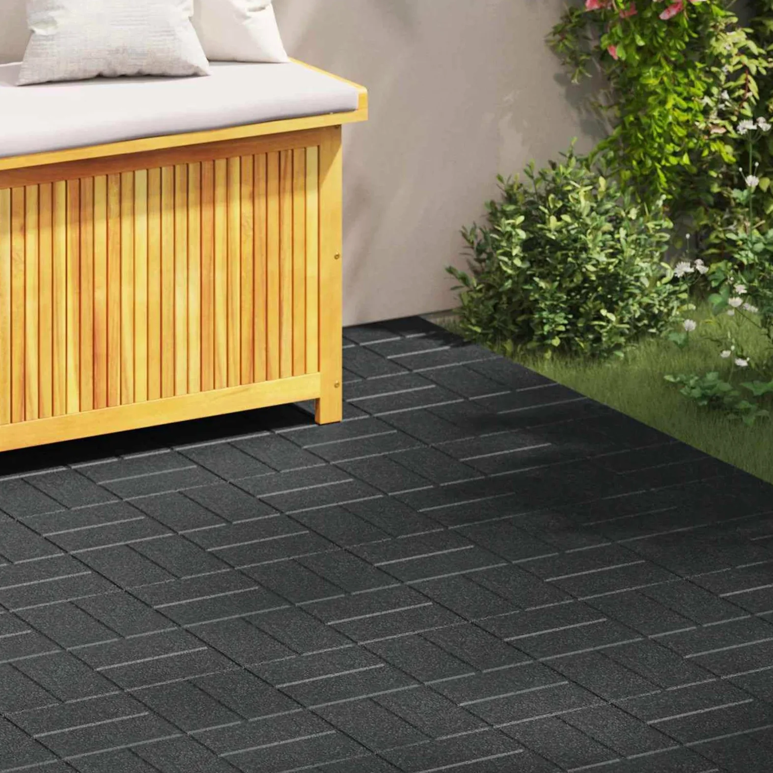 6 piedras de goma negra de 40,5 x 40,5 x 2 cm cuadradas con superficie antideslizante para senderos de jardín, borde de arriates, terrazas y exteriores