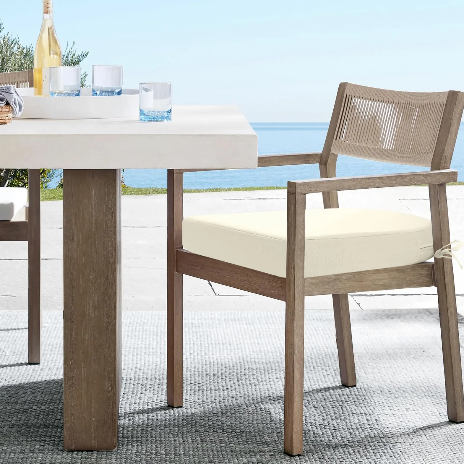 Juego de 2 cojines para sillas de jardín de exterior de 7 cm de grosor, impermeables, con lazos, para muebles de exterior, almohadillas para sillas de comedor en forma de U, 50 x 50 cm
