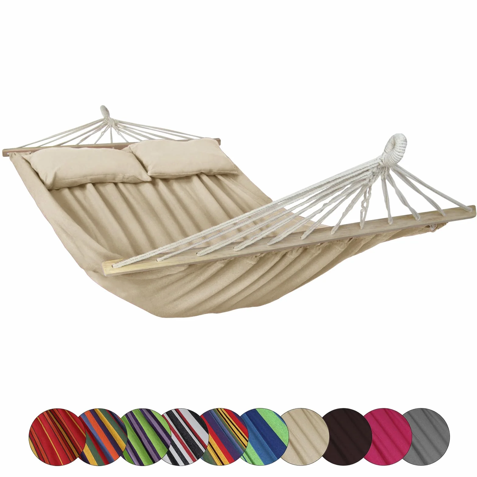 BB Sport Hamaca Colgante Doble Dos Personas 240 x 150 cm Carga 300 kg Jardin Terazza, Color:Playa