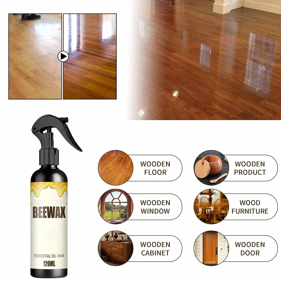 Spray de Cera de Abejas,Cera de Abejas en Spray para Muebles,120ml Beeswax Wood Polishing spraying,para el Cuidado de Muebles y Protecci贸n de Madera