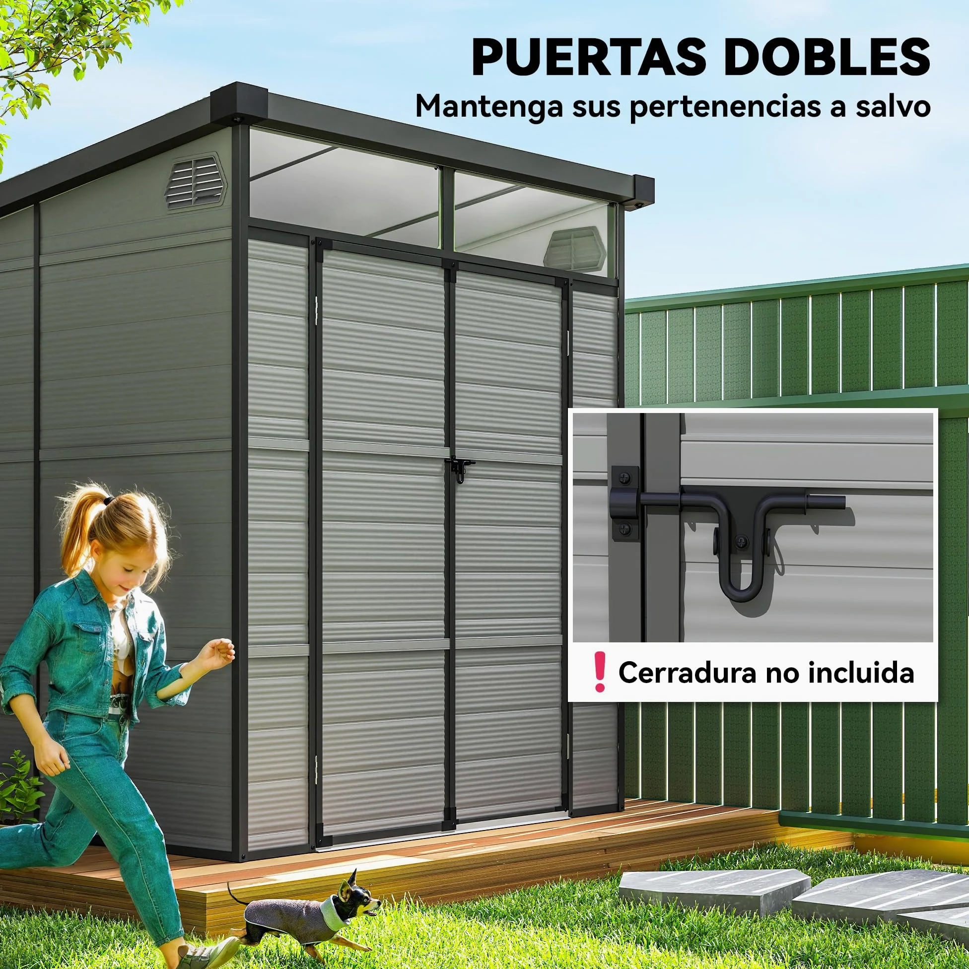 Outsunny Caseta de Jardín Exterior, 3,24 m², 190x191x215 cm, Gris Claro | Cobertizo de Jardín Exterior, Puerta Corredera con Pestillo, Ventana y Ventilación, para Almacenamiento de Herramientas