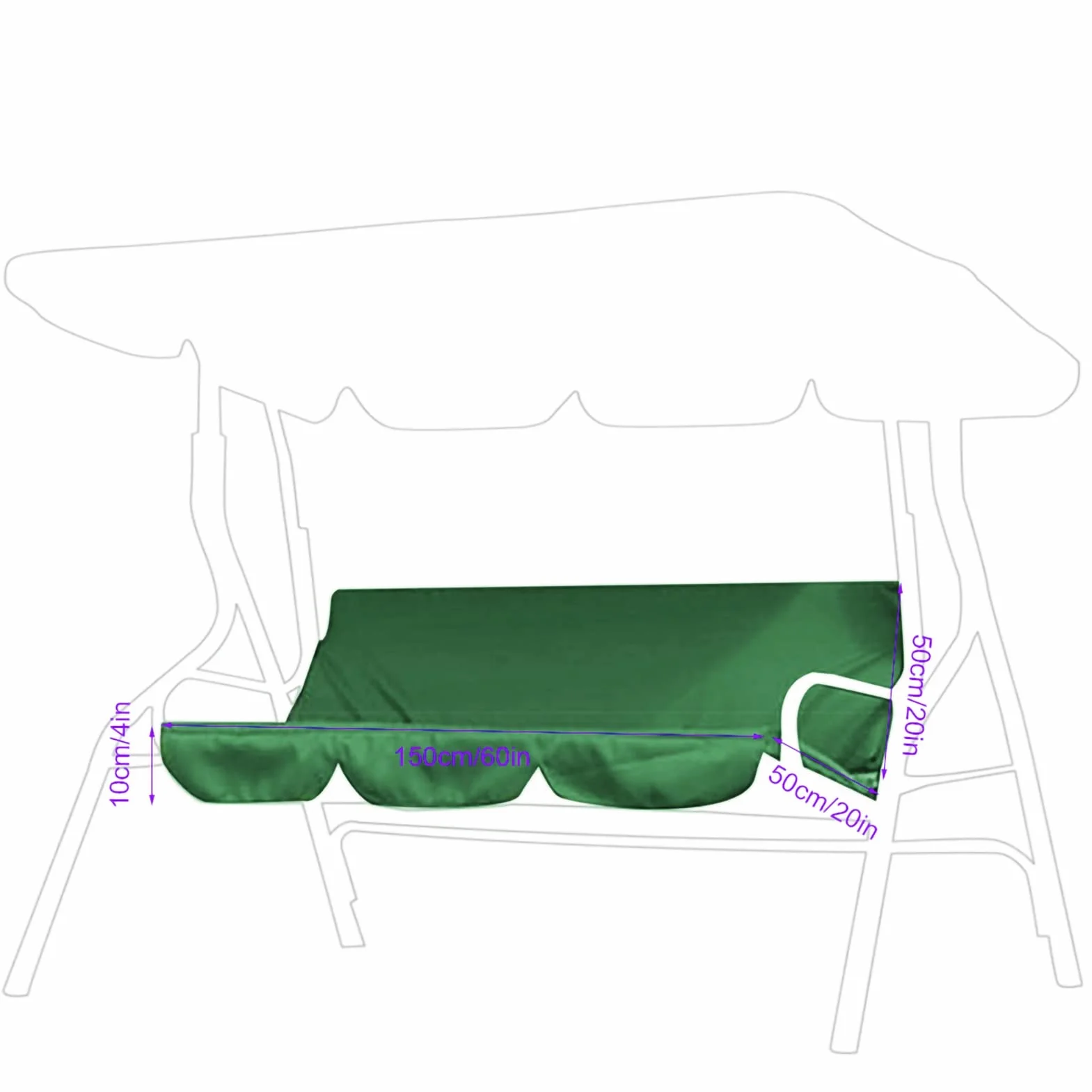 Yctze Funda de Cojín para Asiento de Hamaca para Silla Columpio de Jardín Al Aire Libre de Tafetán de Poliéster Impermeable para Tres Plazas, Tela de Repuesto Protectora para